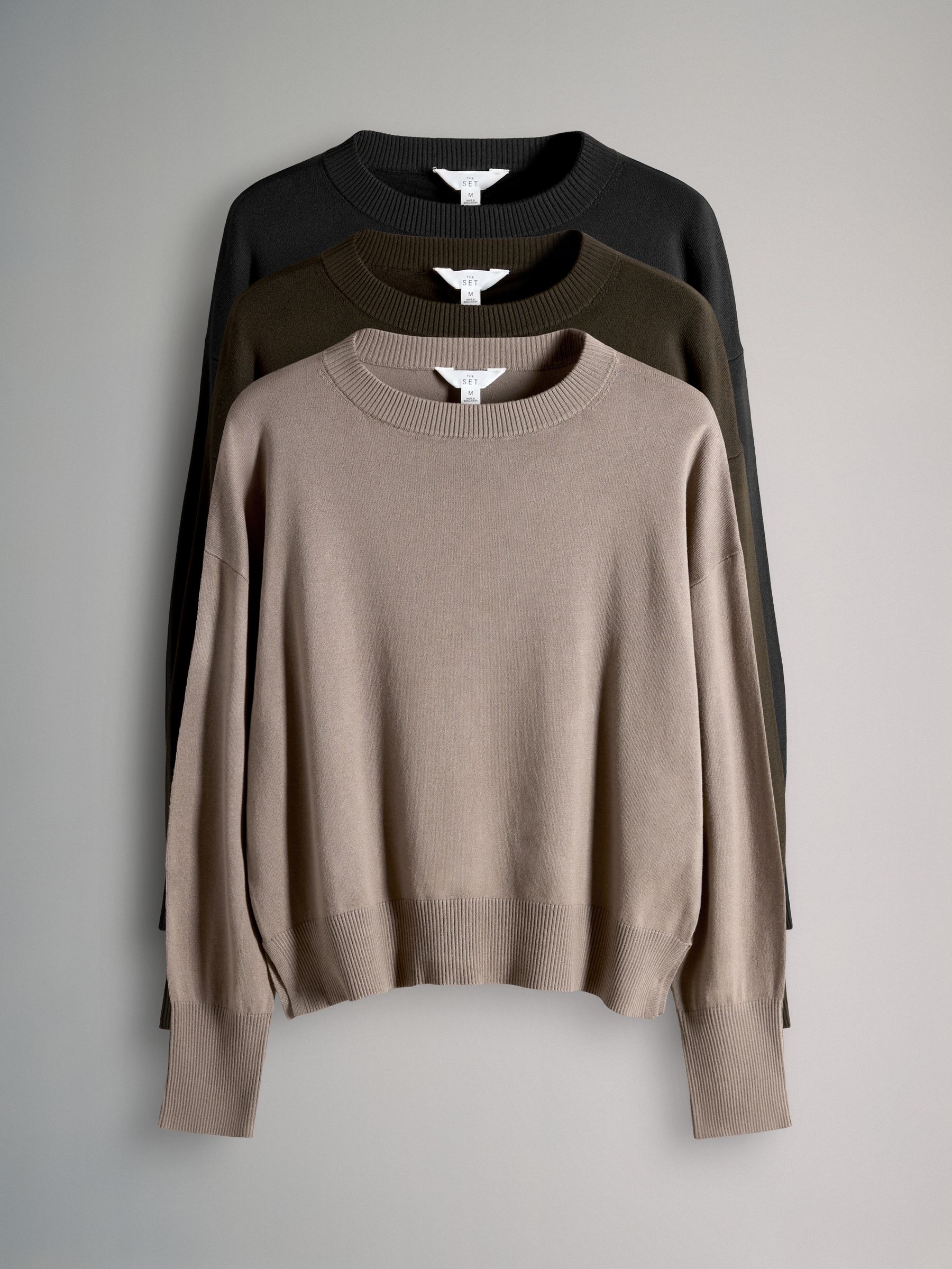 Black/Brown/Neutral 3 Pack Fine Knit Crew Neck Jumpers - Image 2 of 6