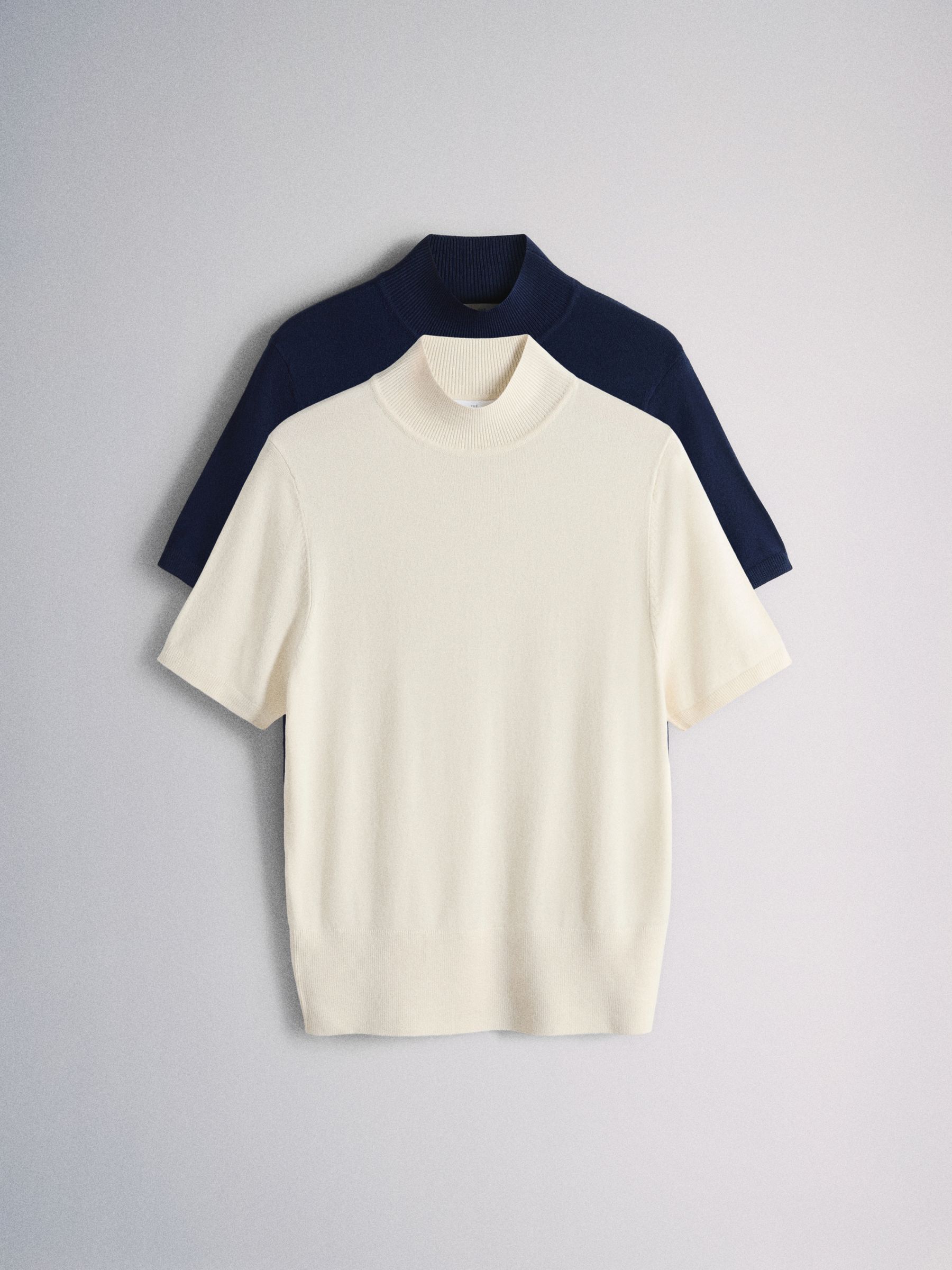 2 Pack High Neck Knit T-Shirts Cream/Navy Blue - Image 2 of 6