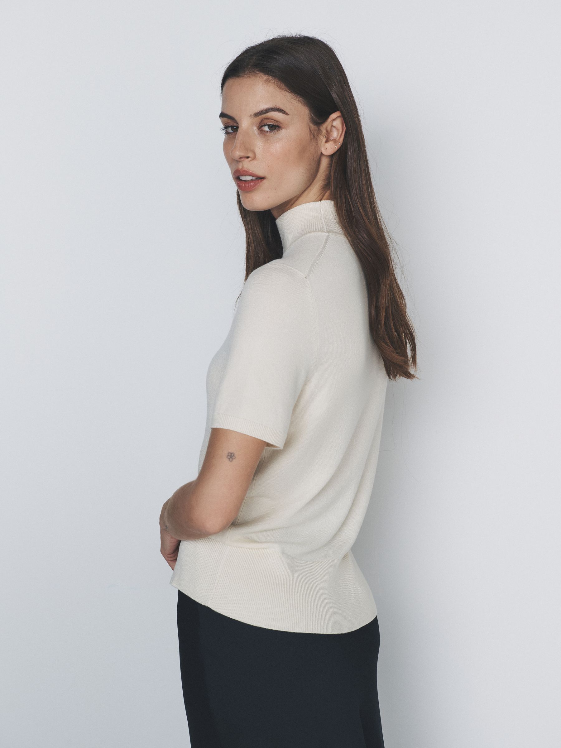 2 Pack High Neck Knit T-Shirts Cream/Navy Blue - Image 3 of 6