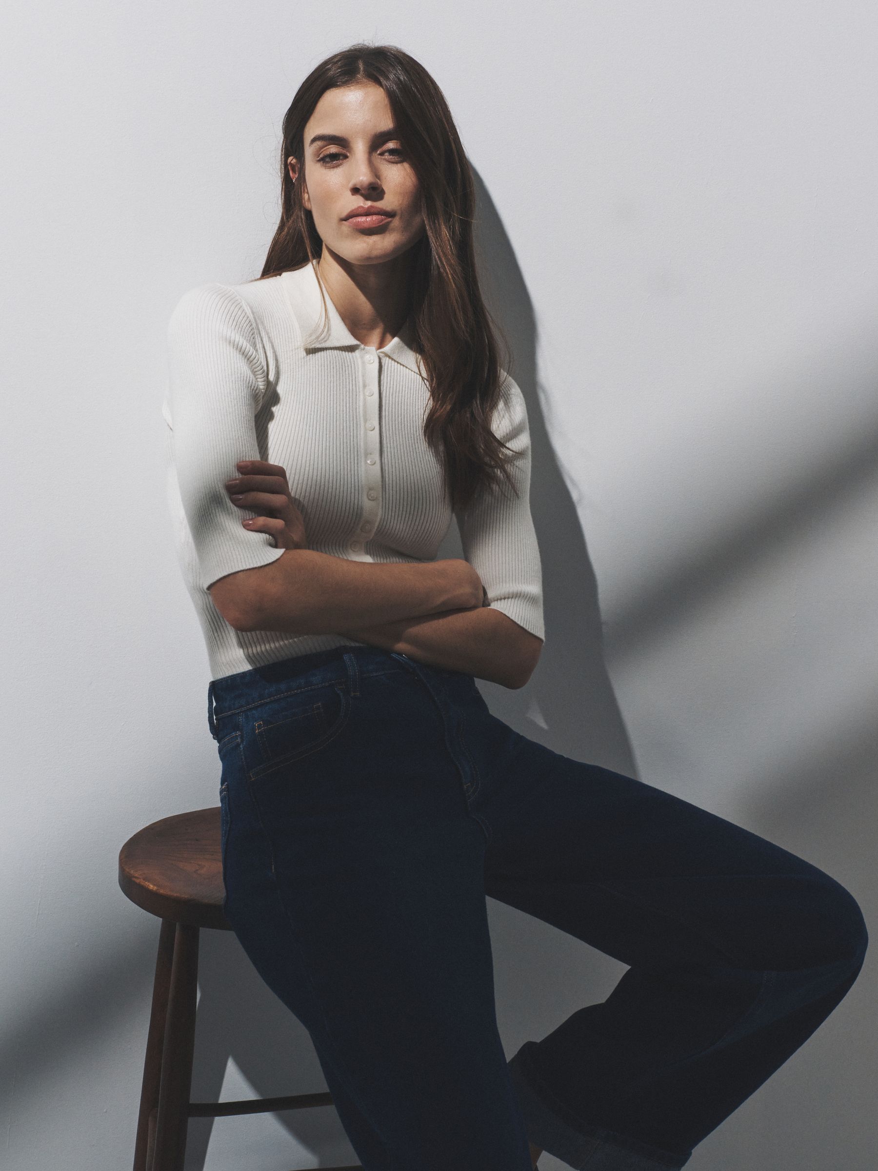 Navy Blue/Cream Knitted Ribbed Polo Tops 2 Pack - Image 1 of 6