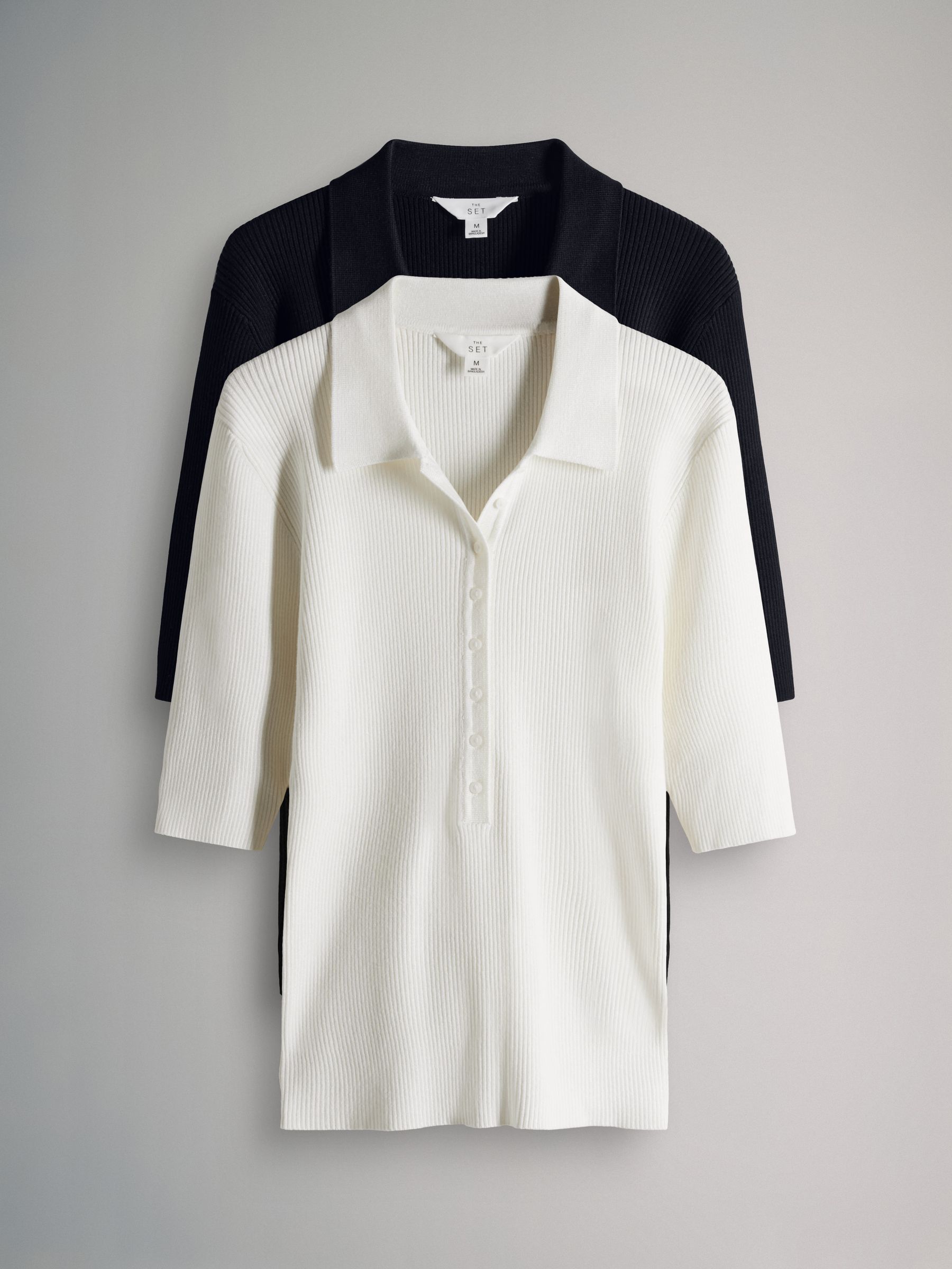 Navy Blue/Cream Knitted Ribbed Polo Tops 2 Pack - Image 2 of 6