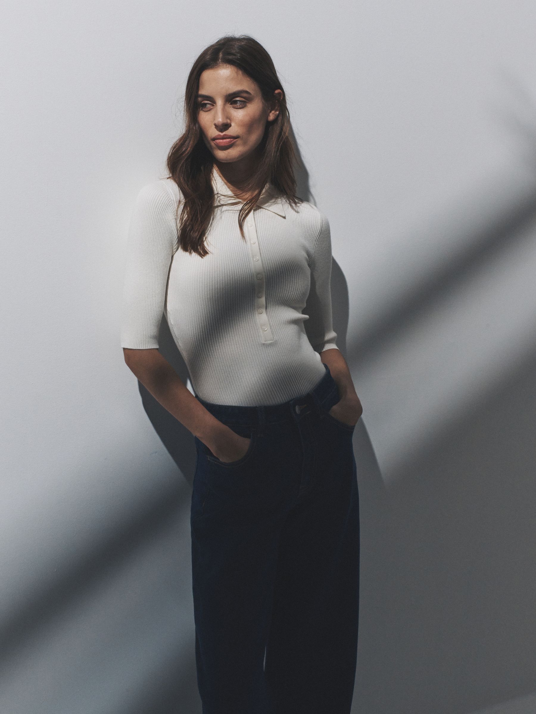 Navy Blue/Cream Knitted Ribbed Polo Tops 2 Pack - Image 3 of 6