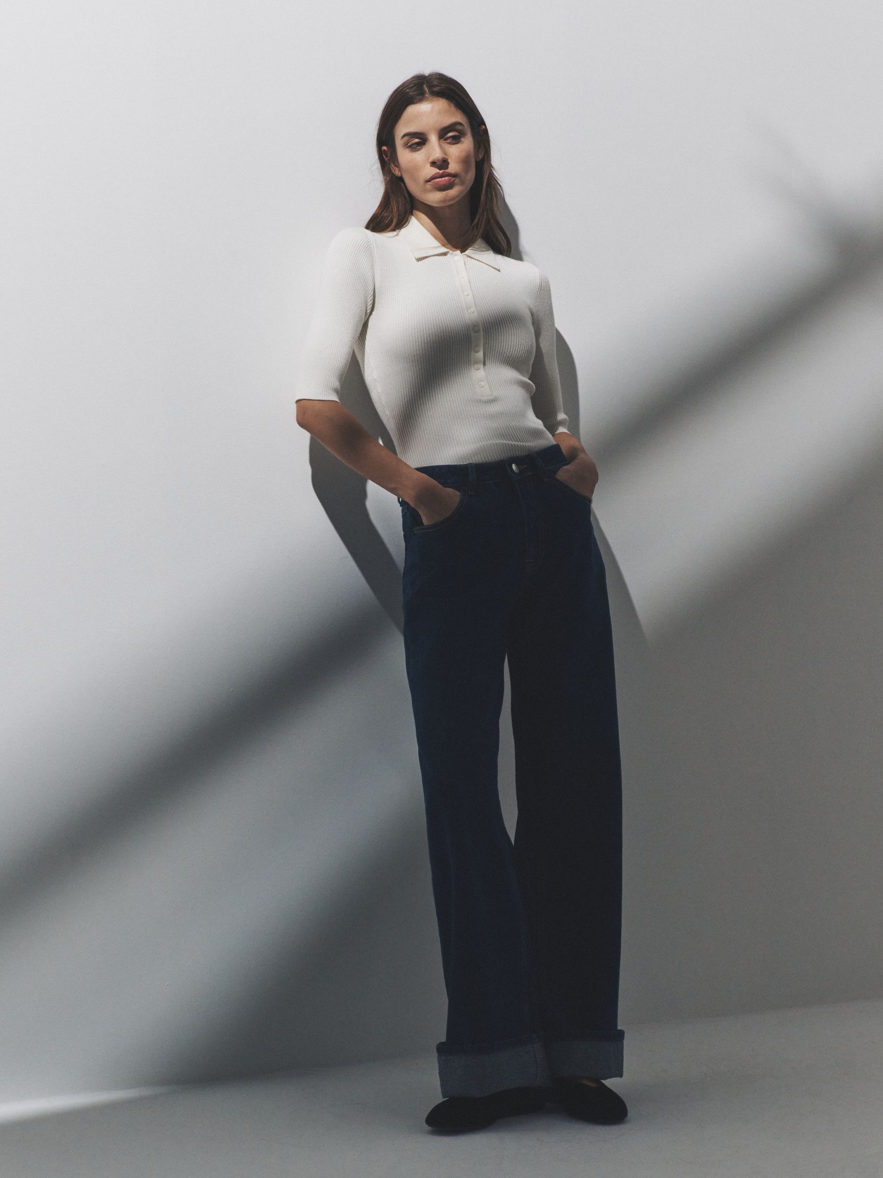 Navy Blue/Cream Knitted Ribbed Polo Tops 2 Pack - Image 4 of 6