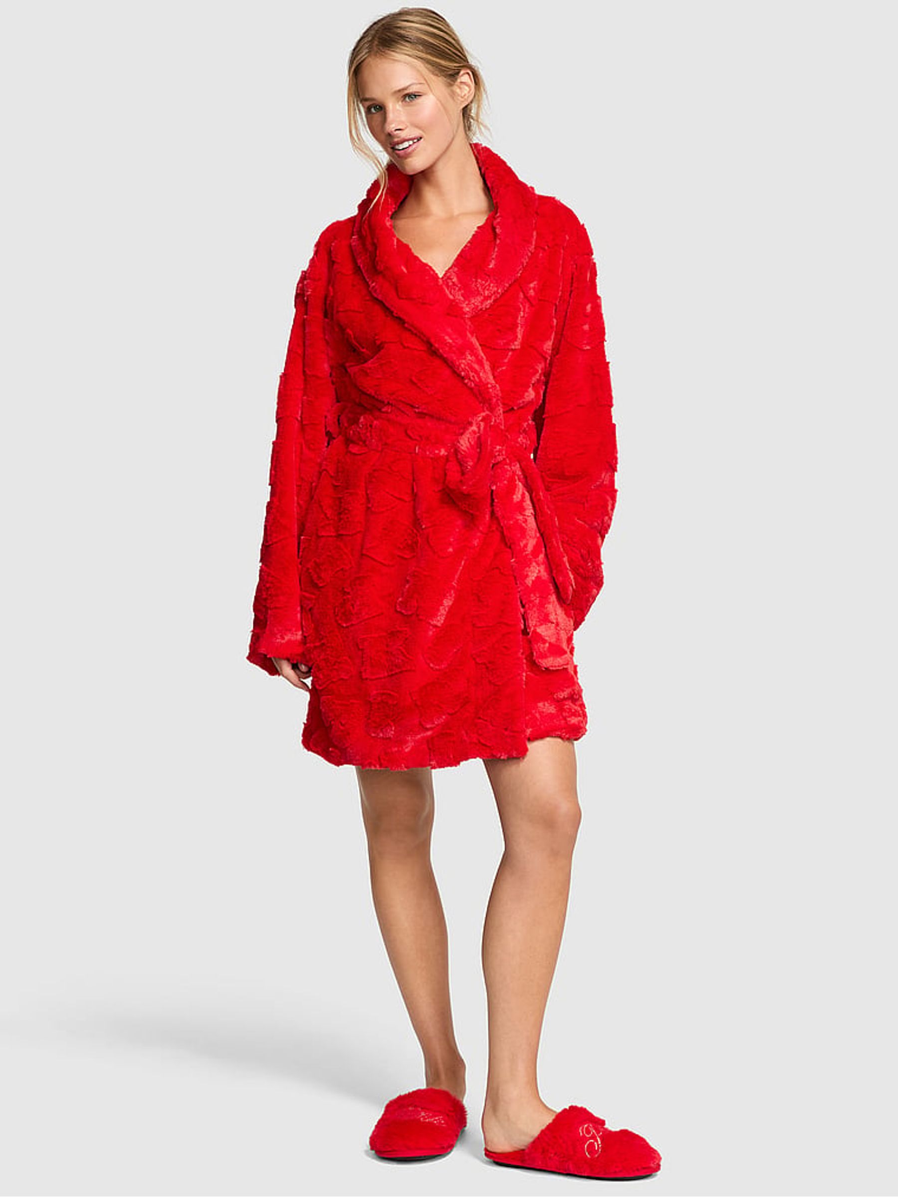 Bright Vermillion Red Logo Fluffly Dressing Gown - Image 1 of 3