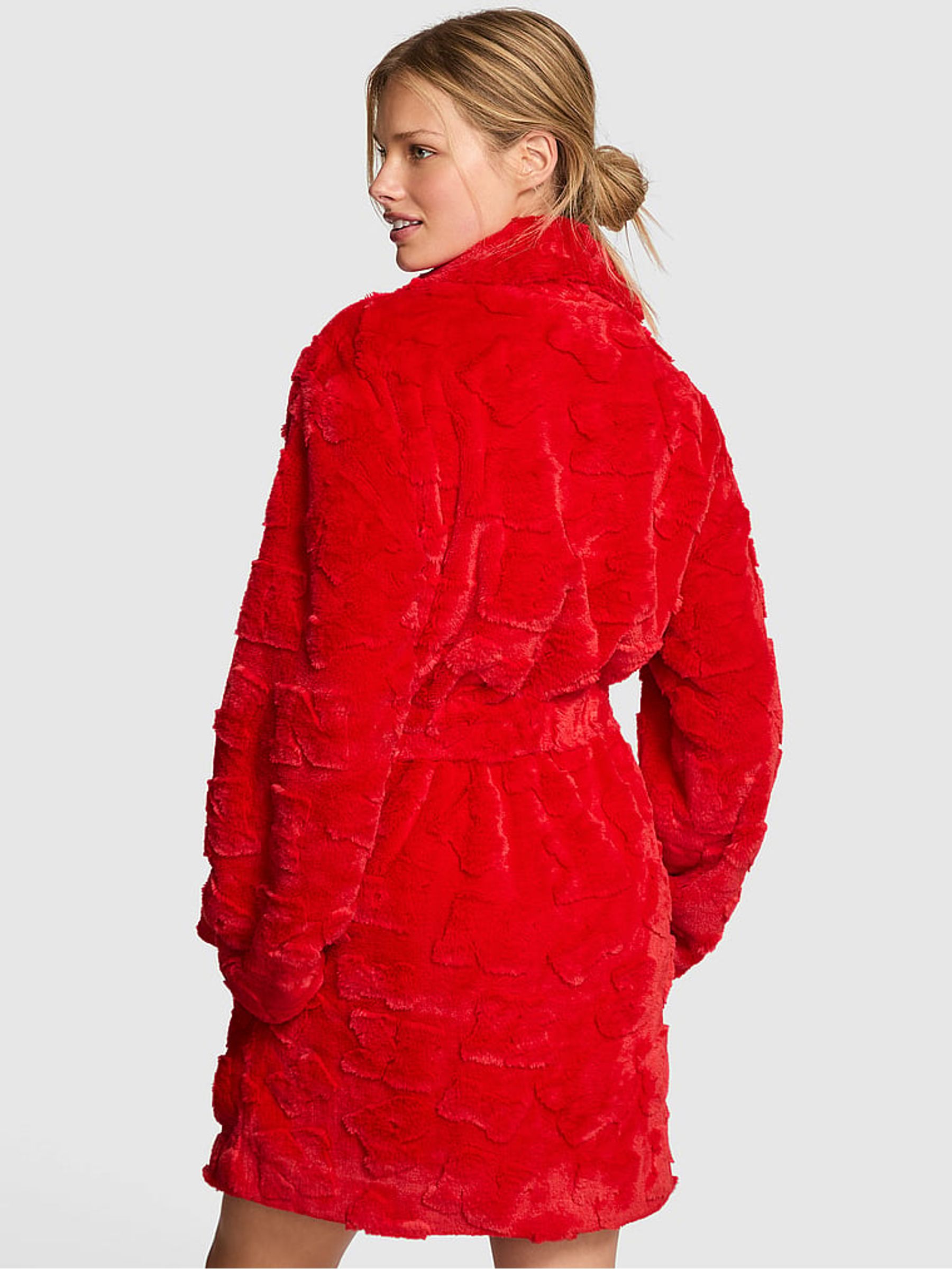 Bright Vermillion Red Logo Fluffly Dressing Gown - Image 2 of 3