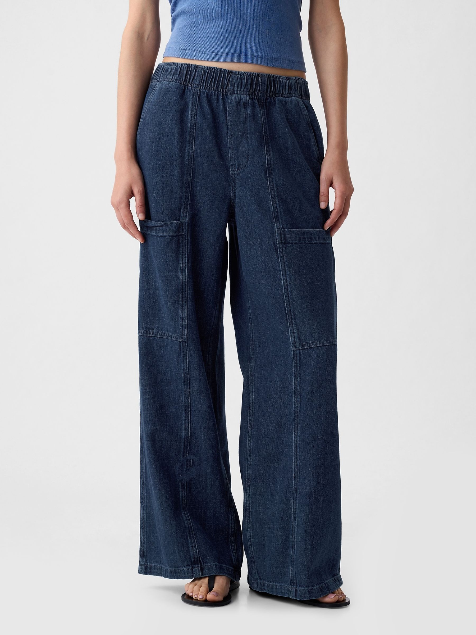 Blue High Waisted Wide Leg Utility Easy Jeans - Image 2 of 7