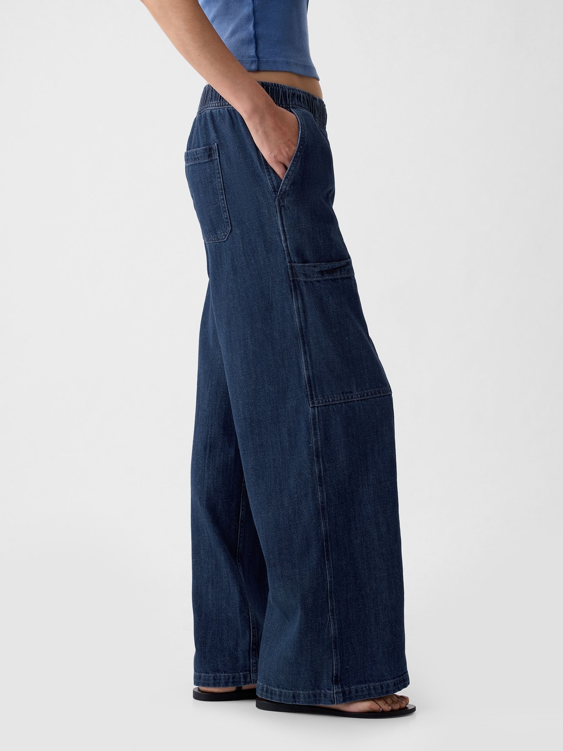 Blue High Waisted Wide Leg Utility Easy Jeans - Image 4 of 7