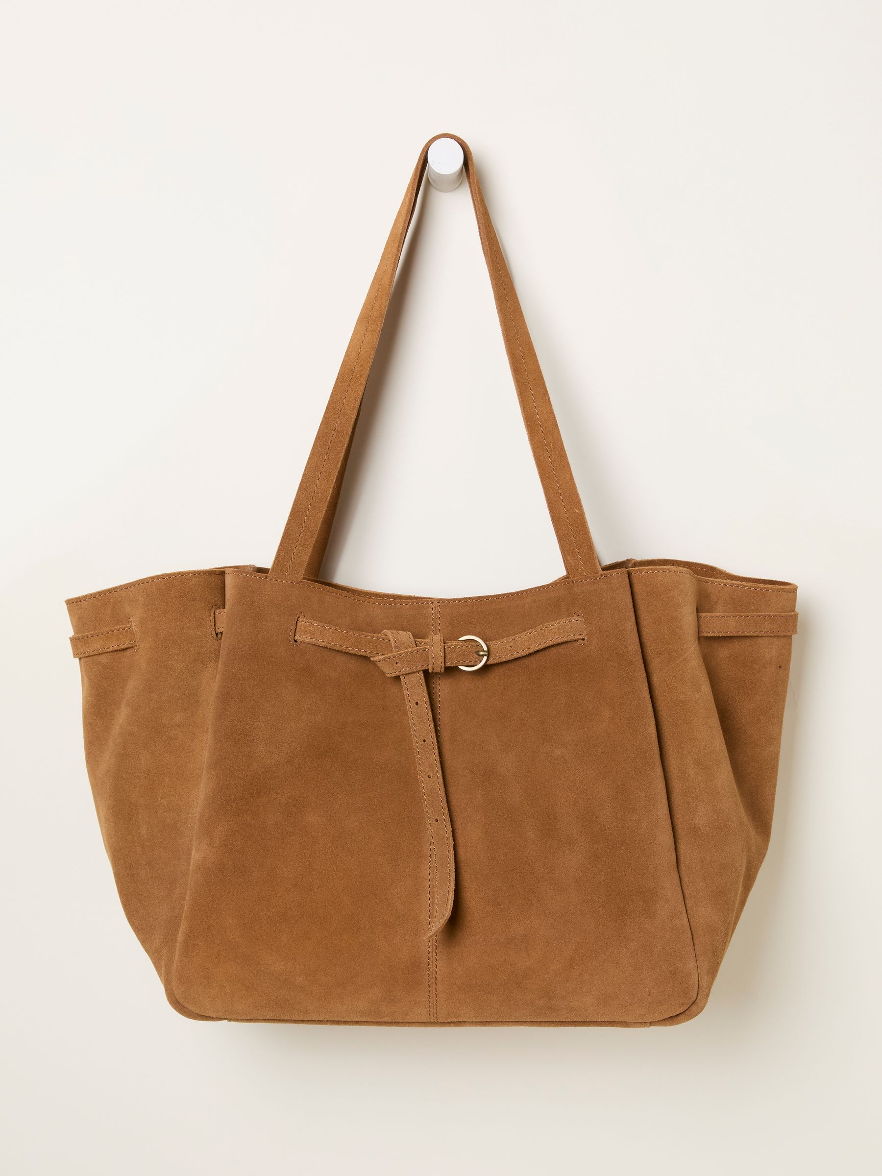Tan Brown Suede Buckle Tote Bag - Image 1 of 3