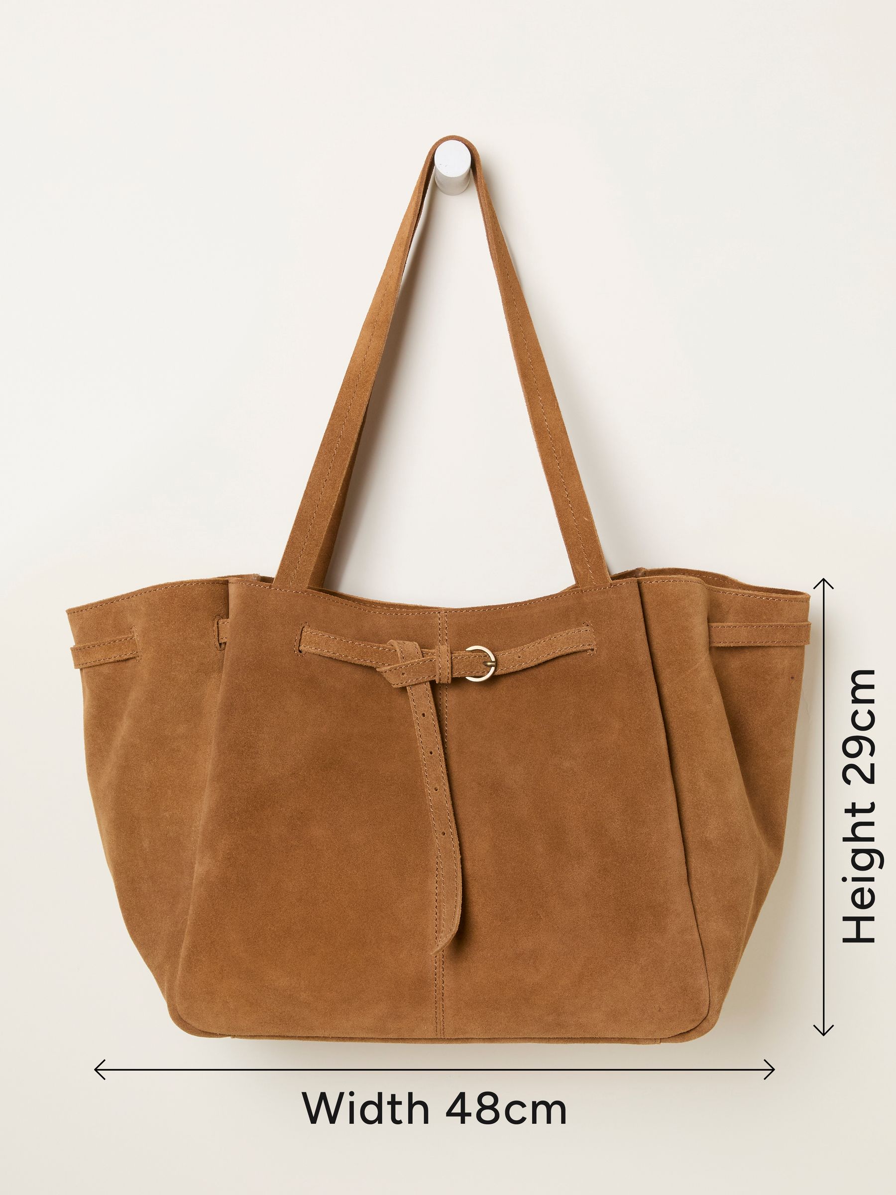 Tan Brown Suede Buckle Tote Bag - Image 4 of 4