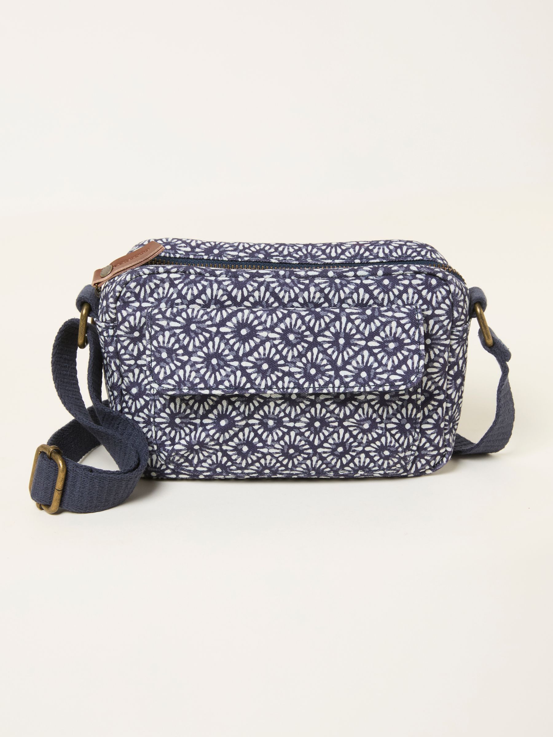 Navy Blue Geometric Canvas Camera Bag - Image 1 of 3