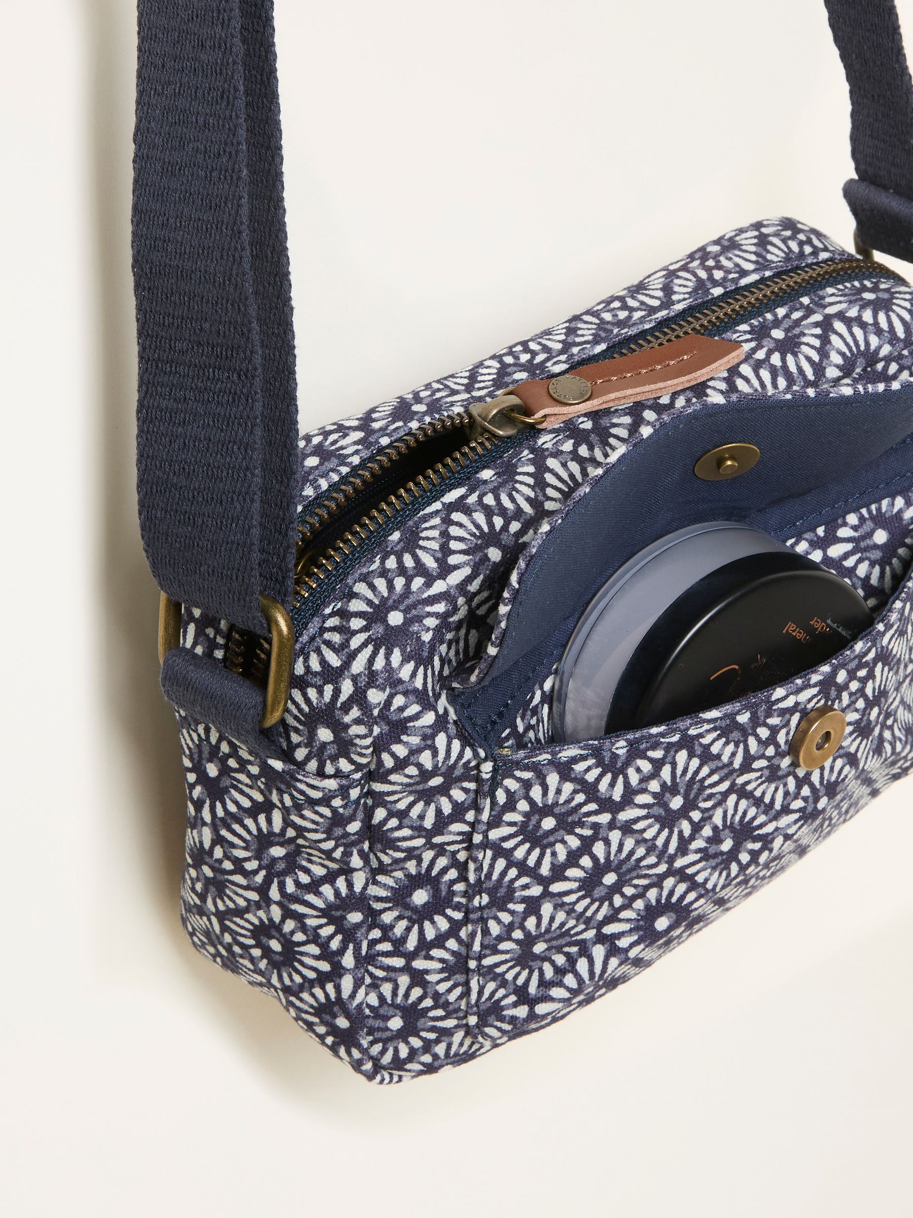 Navy Blue Geometric Canvas Camera Bag - Image 2 of 3