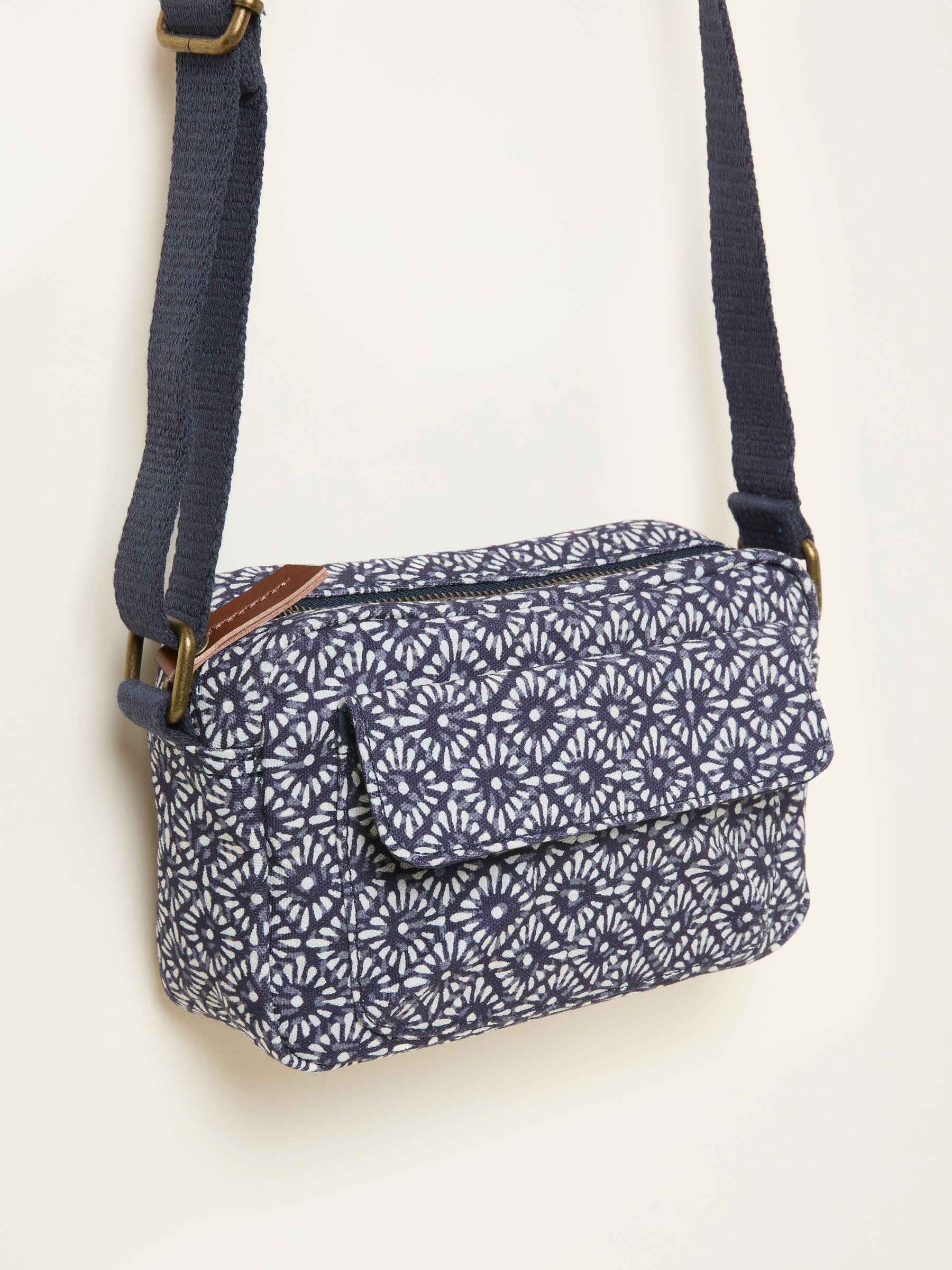 Navy Blue Geometric Canvas Camera Bag - Image 3 of 3