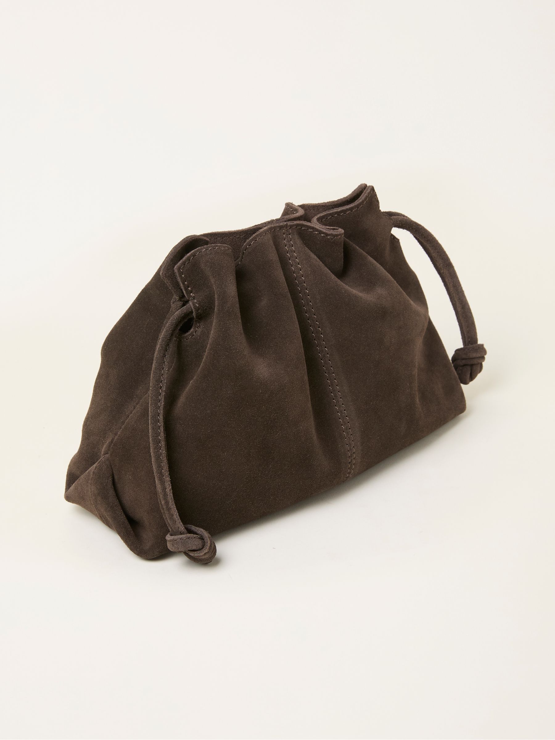 Chocolate Brown Suede Ruched Crossbody Bag - Image 2 of 3 Chocolate Brown Suede Ruched Crossbody Bag - Image 2 of 3