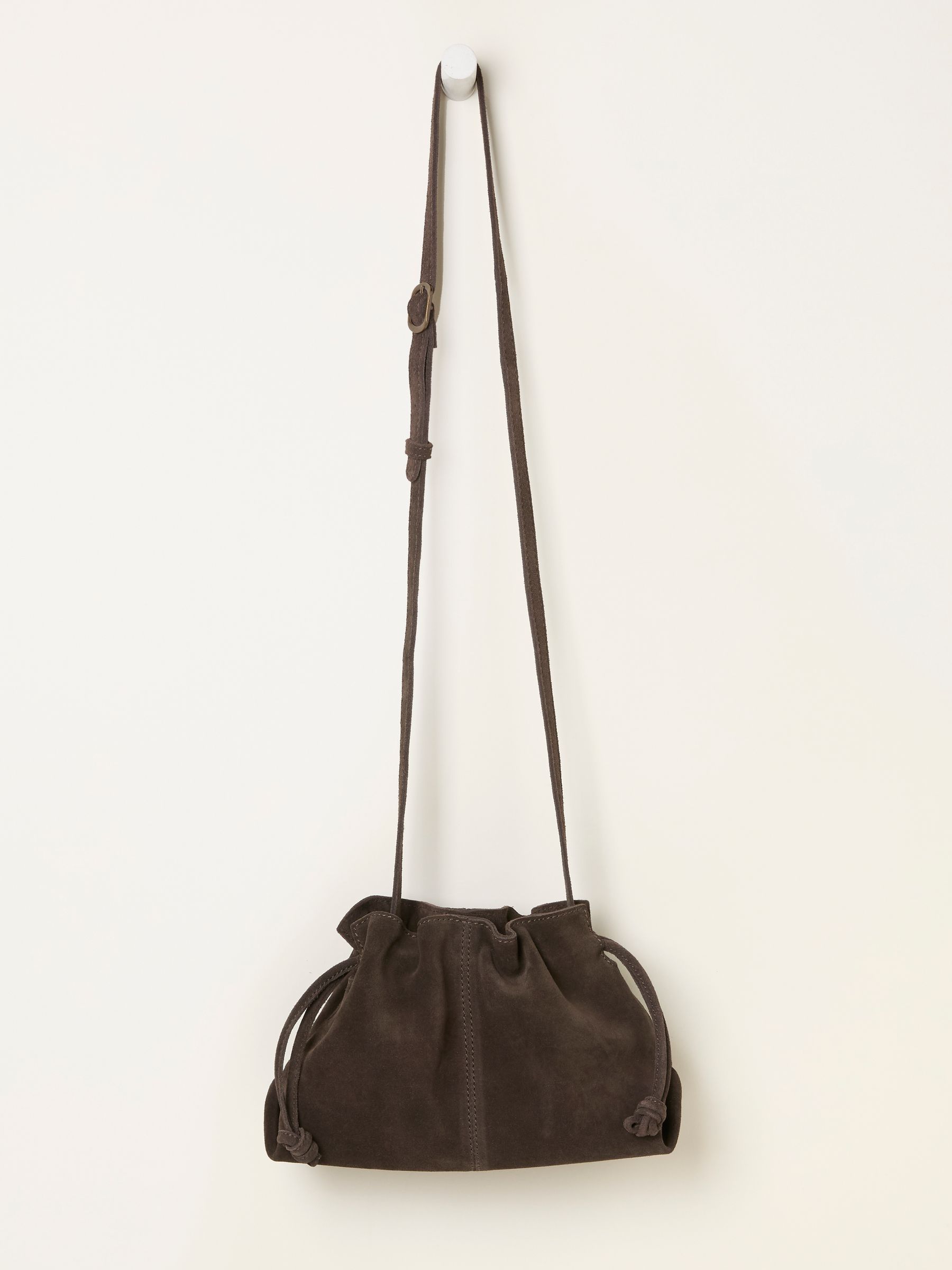 Chocolate Brown Suede Ruched Crossbody Bag - Image 3 of 3 Chocolate Brown Suede Ruched Crossbody Bag - Image 3 of 3