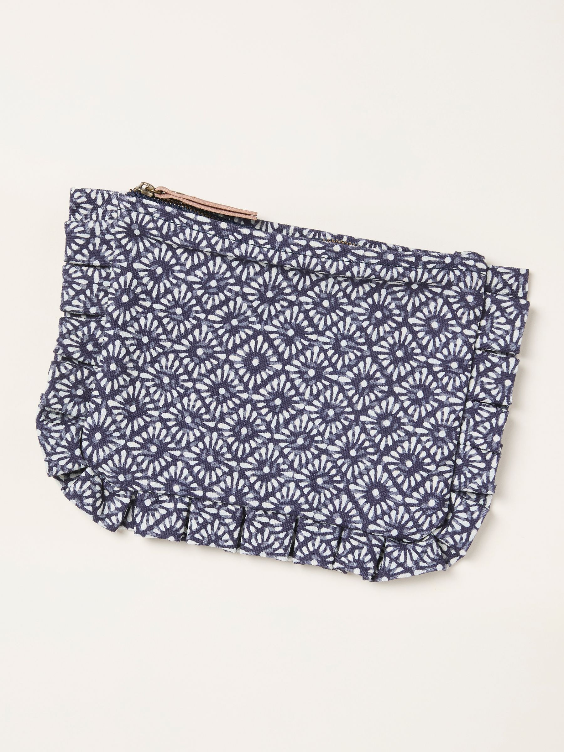 Navy Blue Geometric Frill Pouch - Image 1 of 2