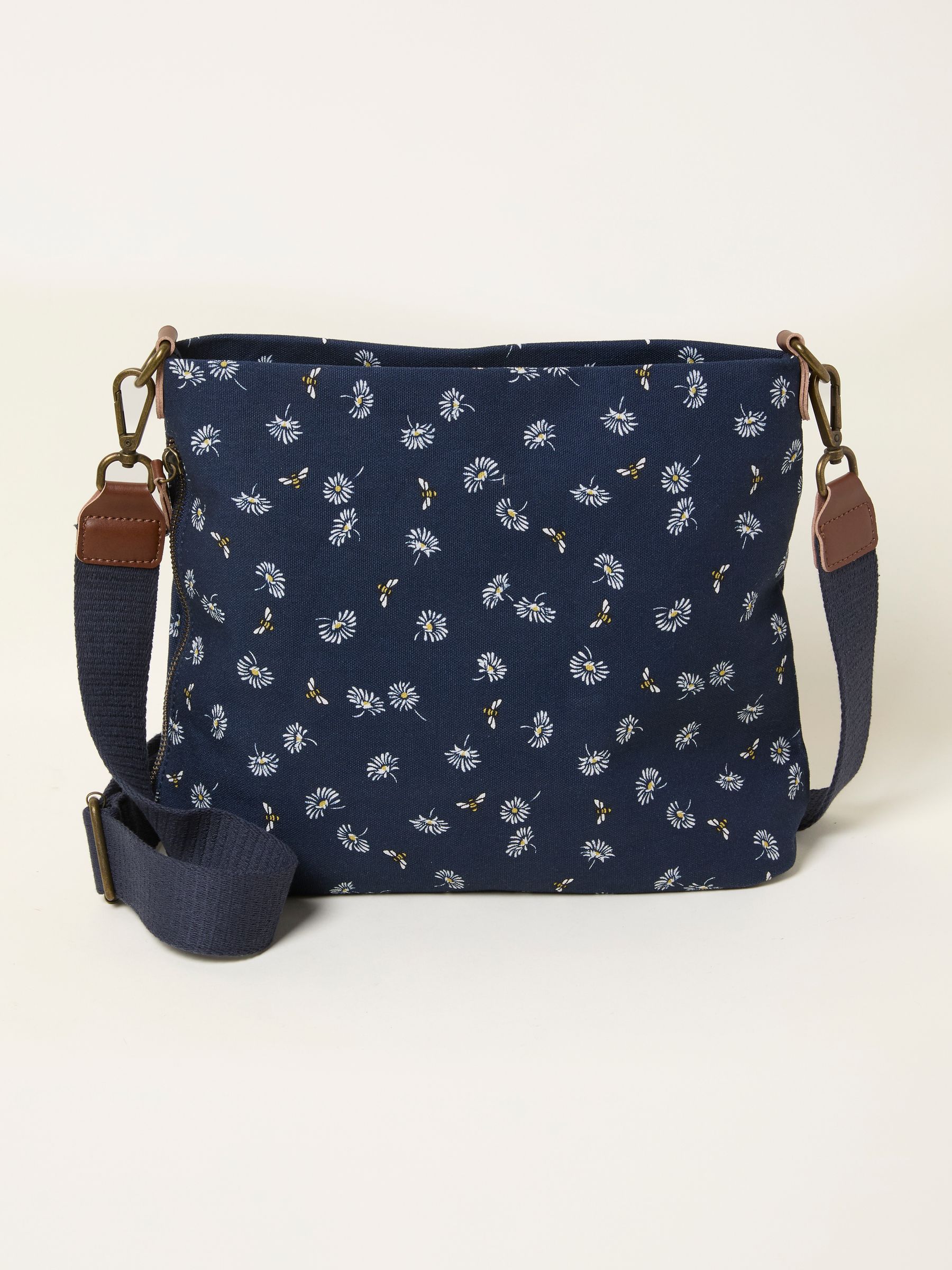 Fat Face Black Canvas Flat Bottom Backpack with Bees and Polka Dot Pattern Women main image 4