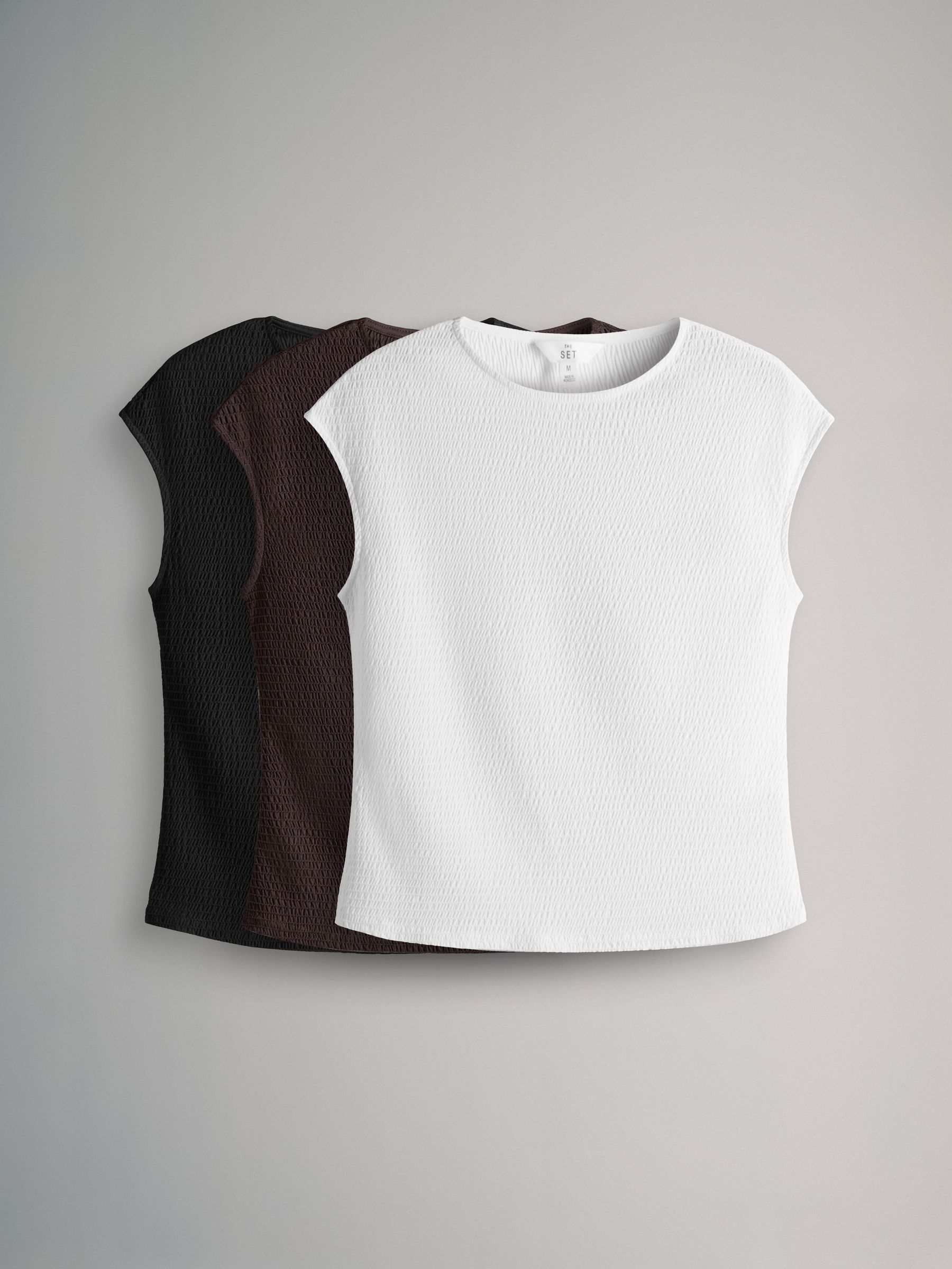 3 Pack Textured Cap Sleeve T-Shirts - Image 2 of 9