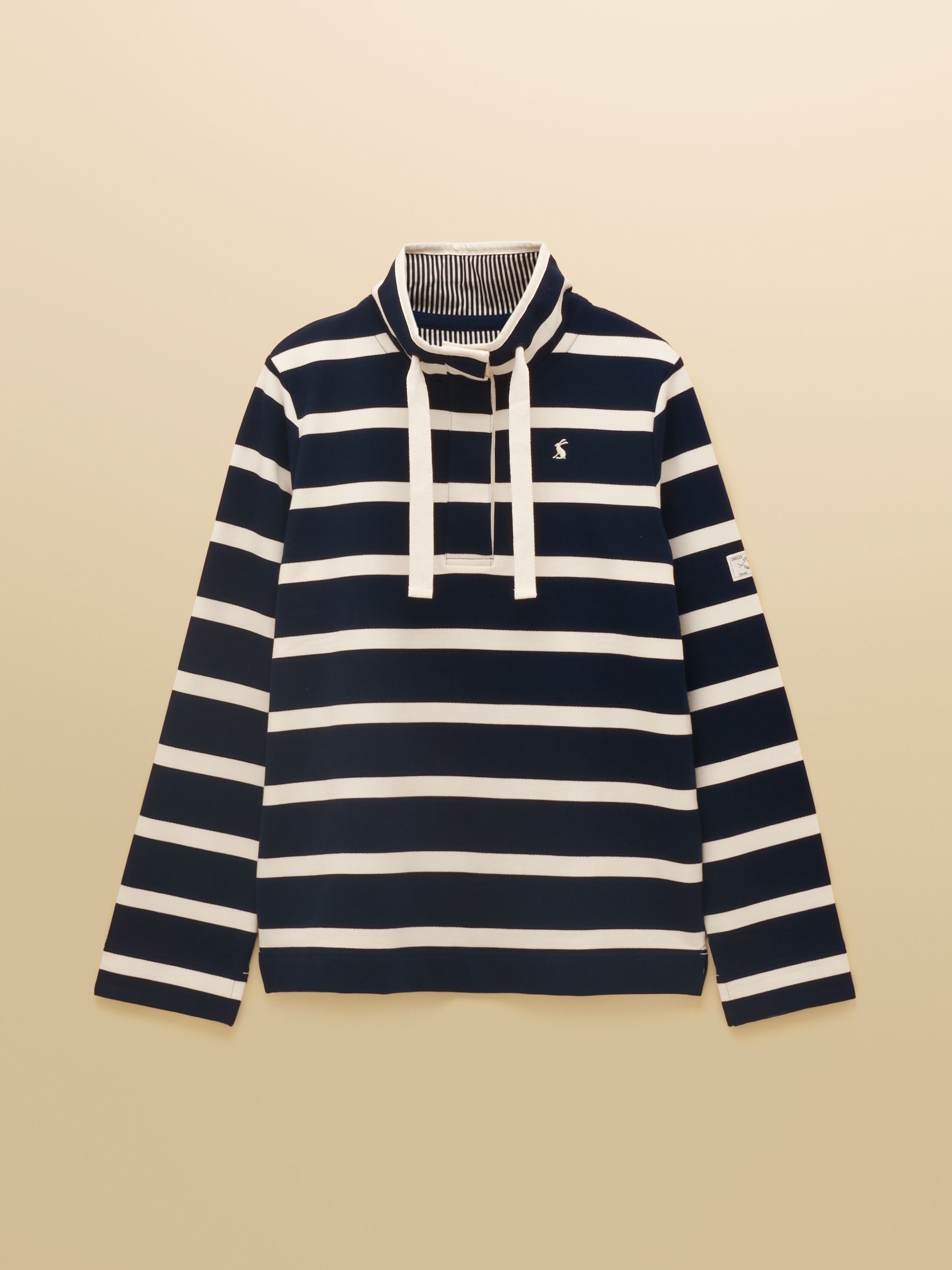 Saunton Navy & Cream Striped Cotton Blend Sweatshirt with Buttoned Funnel Neck - Image 9 of 9