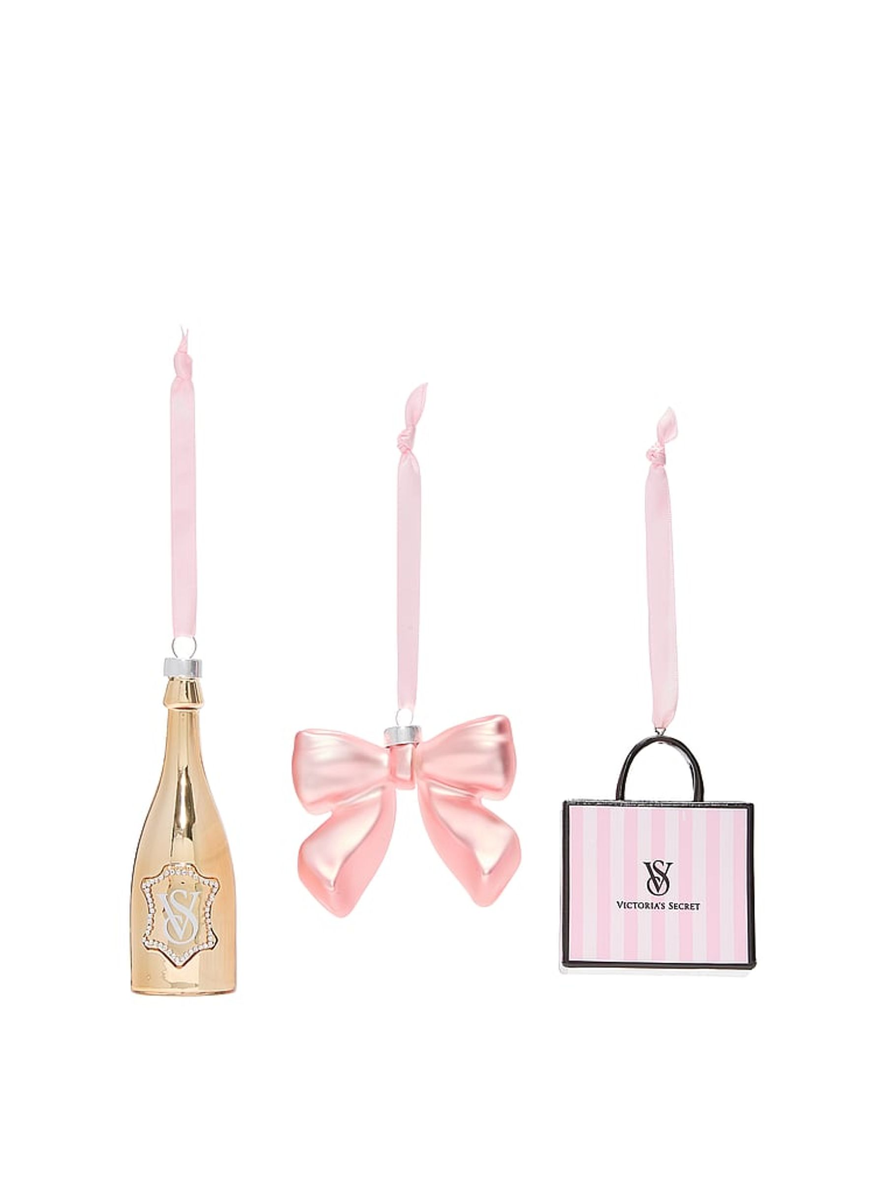 Pink Iconic Stripe Christmas Glass Ornament Gift Set - Image 2 of 2