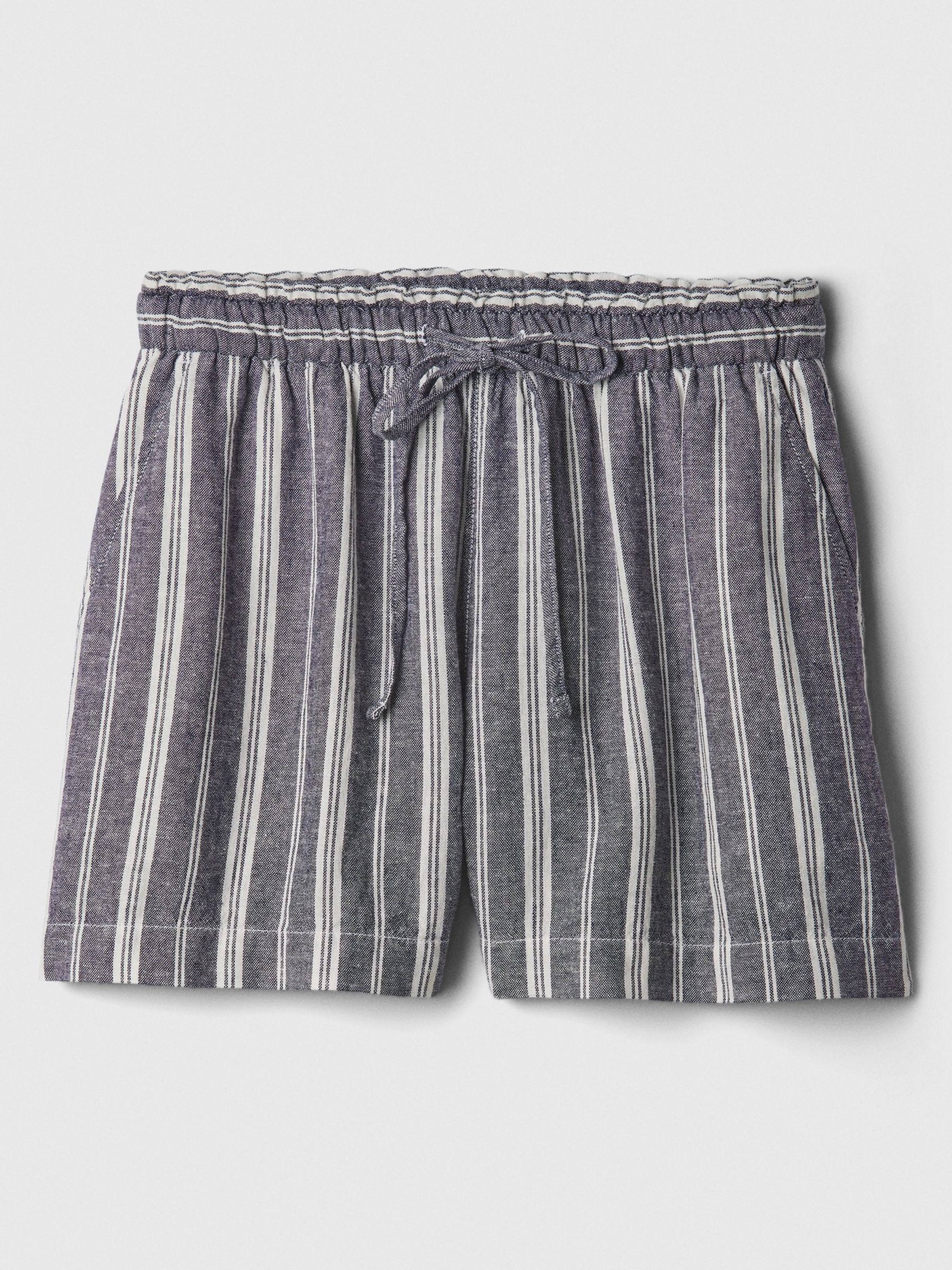 Navy Blue Stripe Linen Blend Pull On Shorts - Image 5 of 5