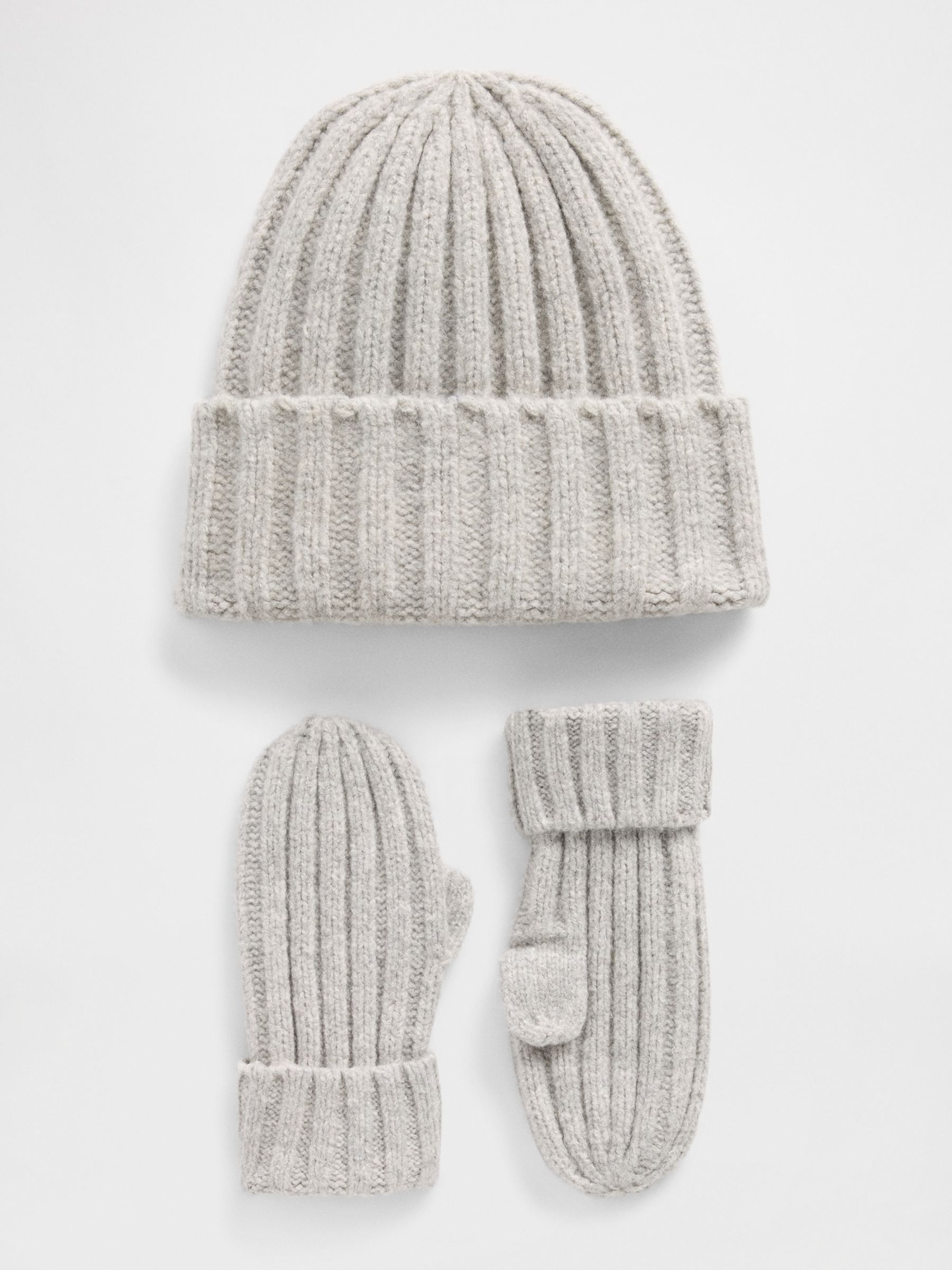 Grey Soft Touch Rib Beanie and Mittens Set (6mths-3yrs) - Image 1 of 1