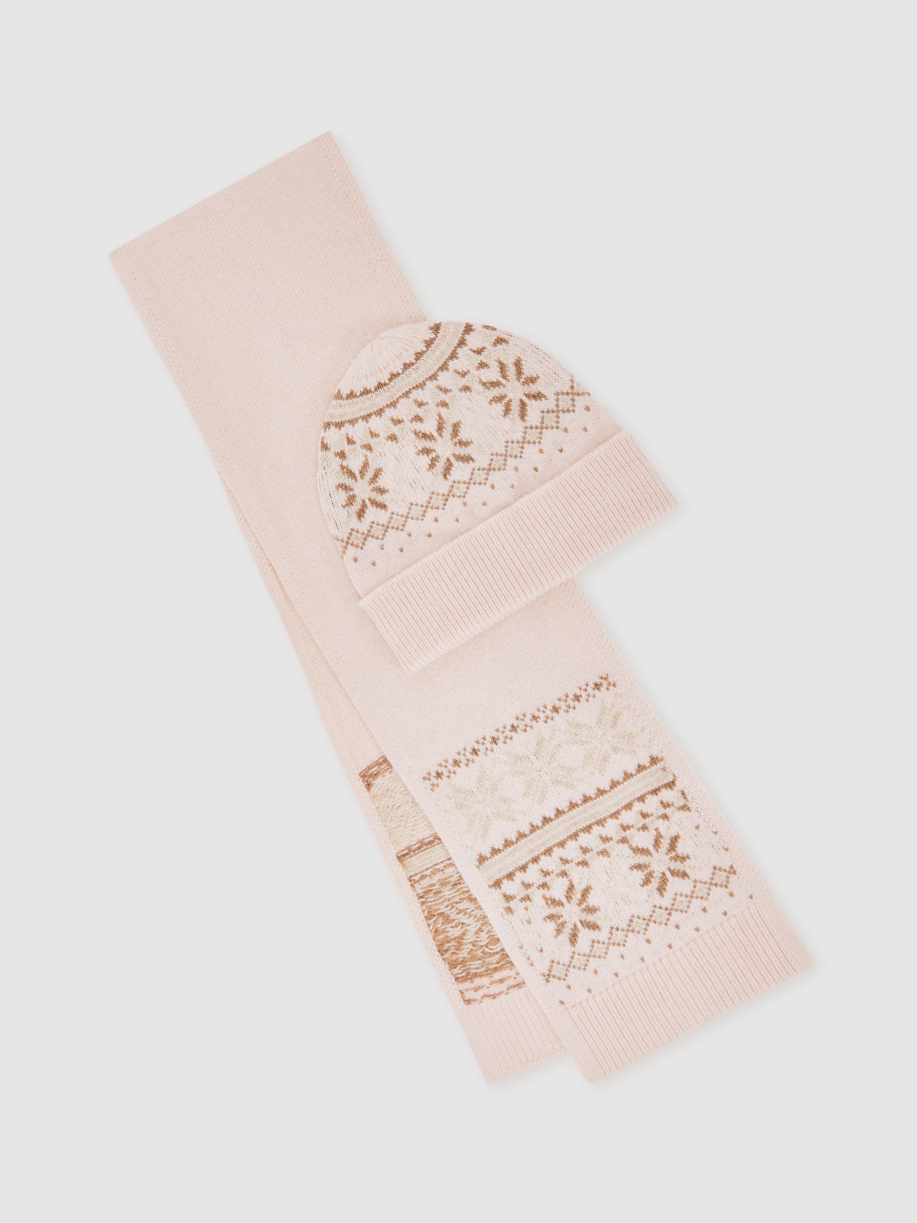 Teen Fair Isle Hat And Scarf Set With Wool in Ecru - Image 1 of 6