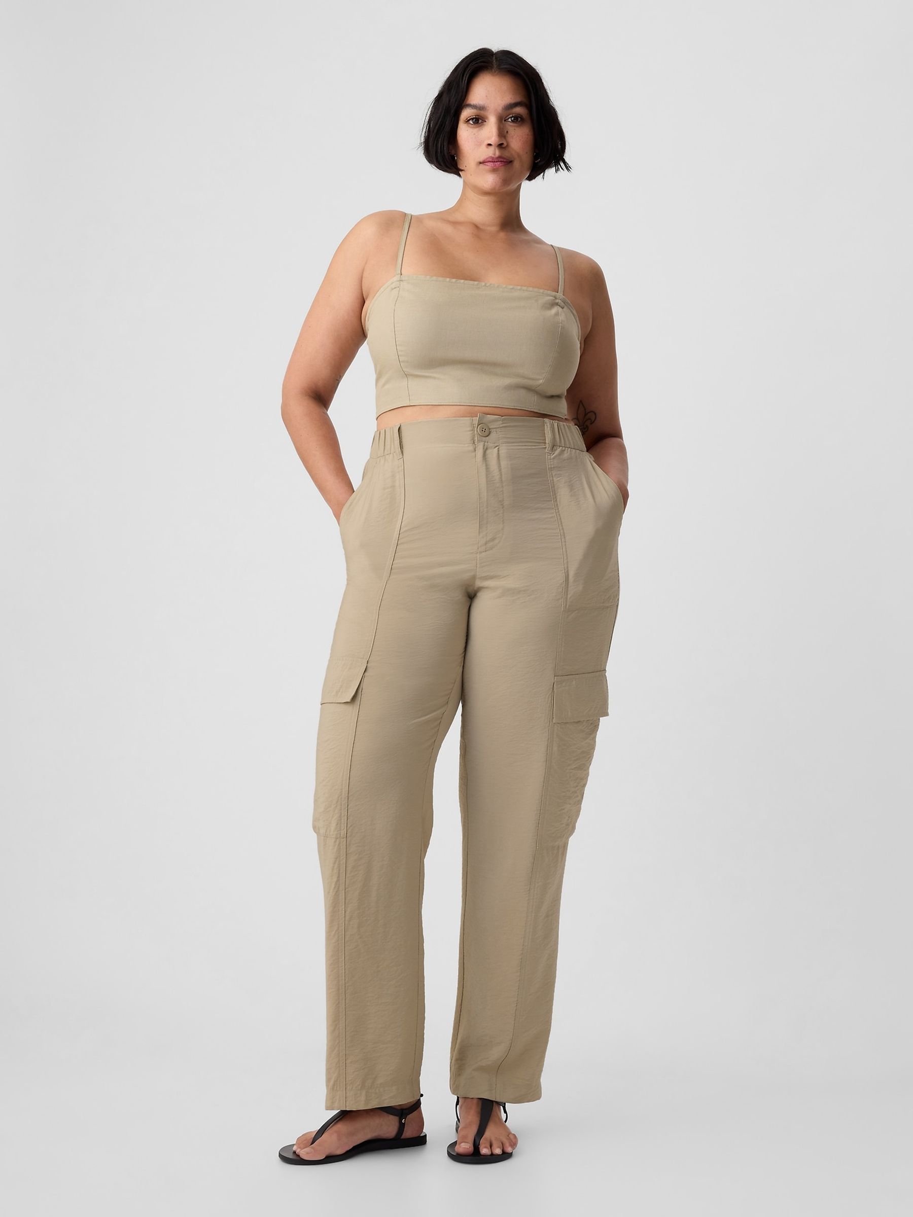 Neutral Mid Rise Cargo Trousers - Image 5 of 5