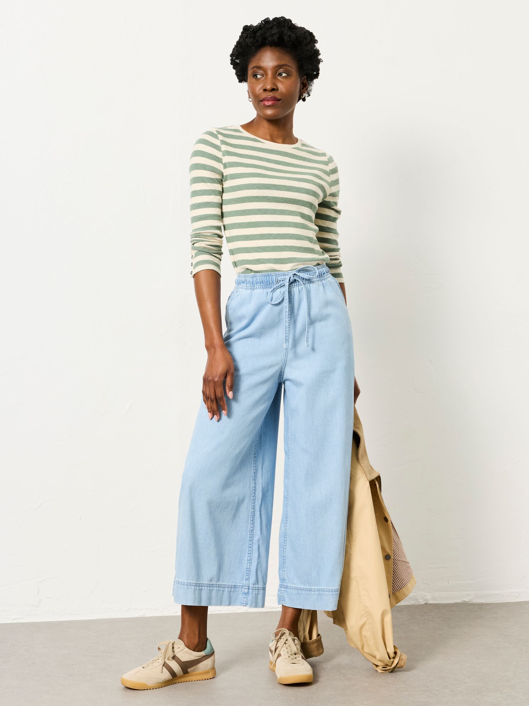 Connie Blue Denim Wide Leg Culotte - Image 3 of 8