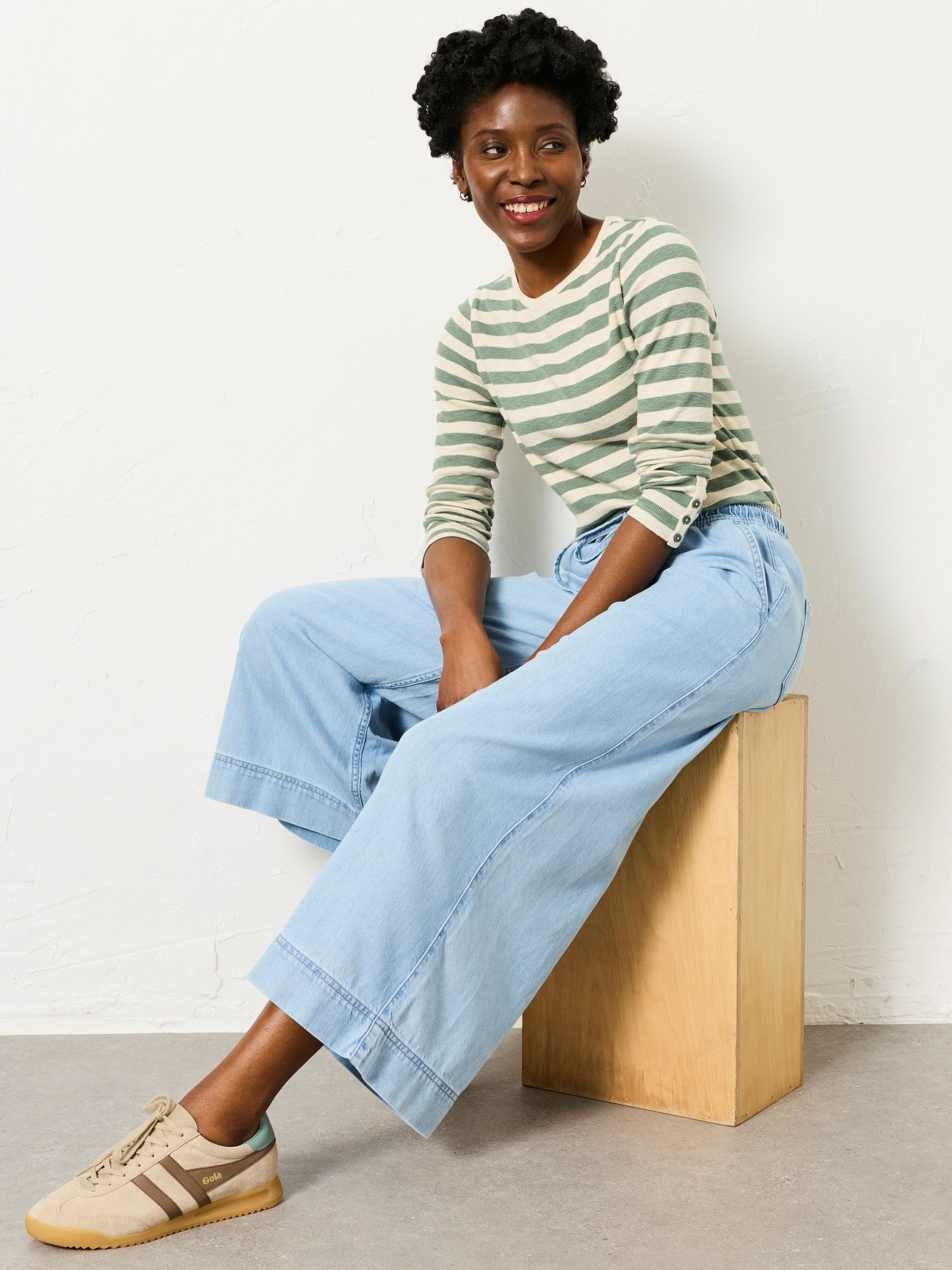 Connie Blue Denim Wide Leg Culotte - Image 6 of 8