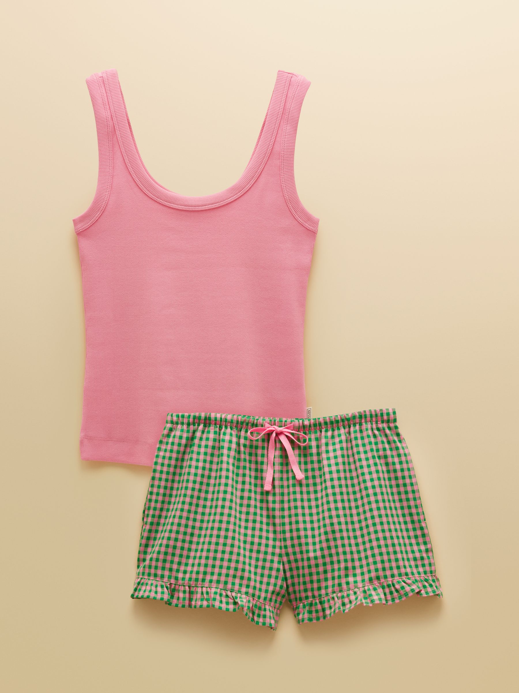 Pink & Green Jersey Vest and Cotton Rich Short Pyjama Set with Packable Travel Bag - Image 9 of 9