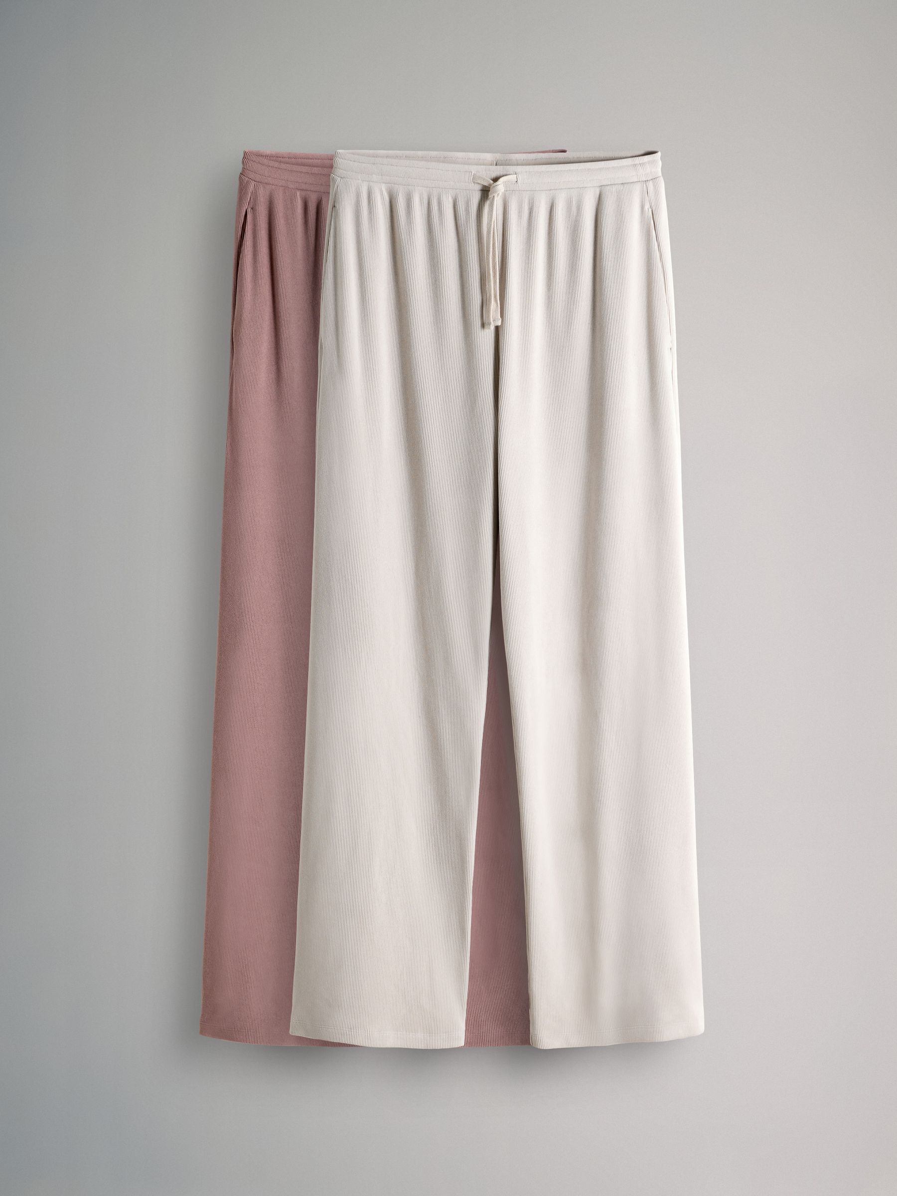 2 Pack Soft Touch Ribbed Wide Leg Joggers Pink/Cream - Image 1 of 5