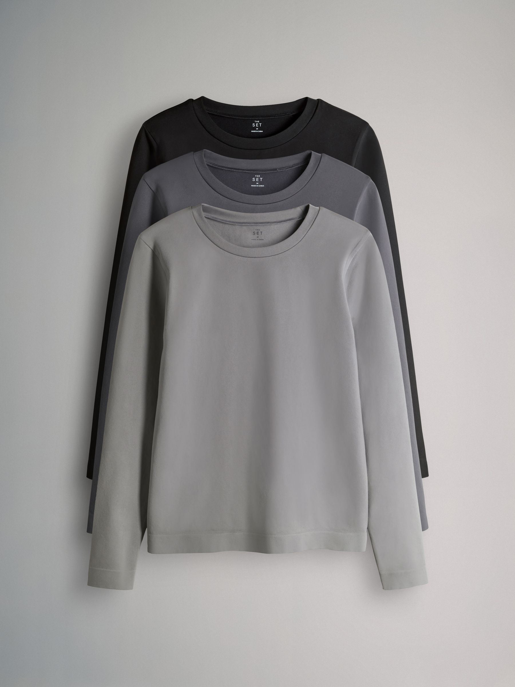 3 Pack Active Long Sleeve Smoothing T-Shirt Black/Charcoal/Grey - Image 1 of 6