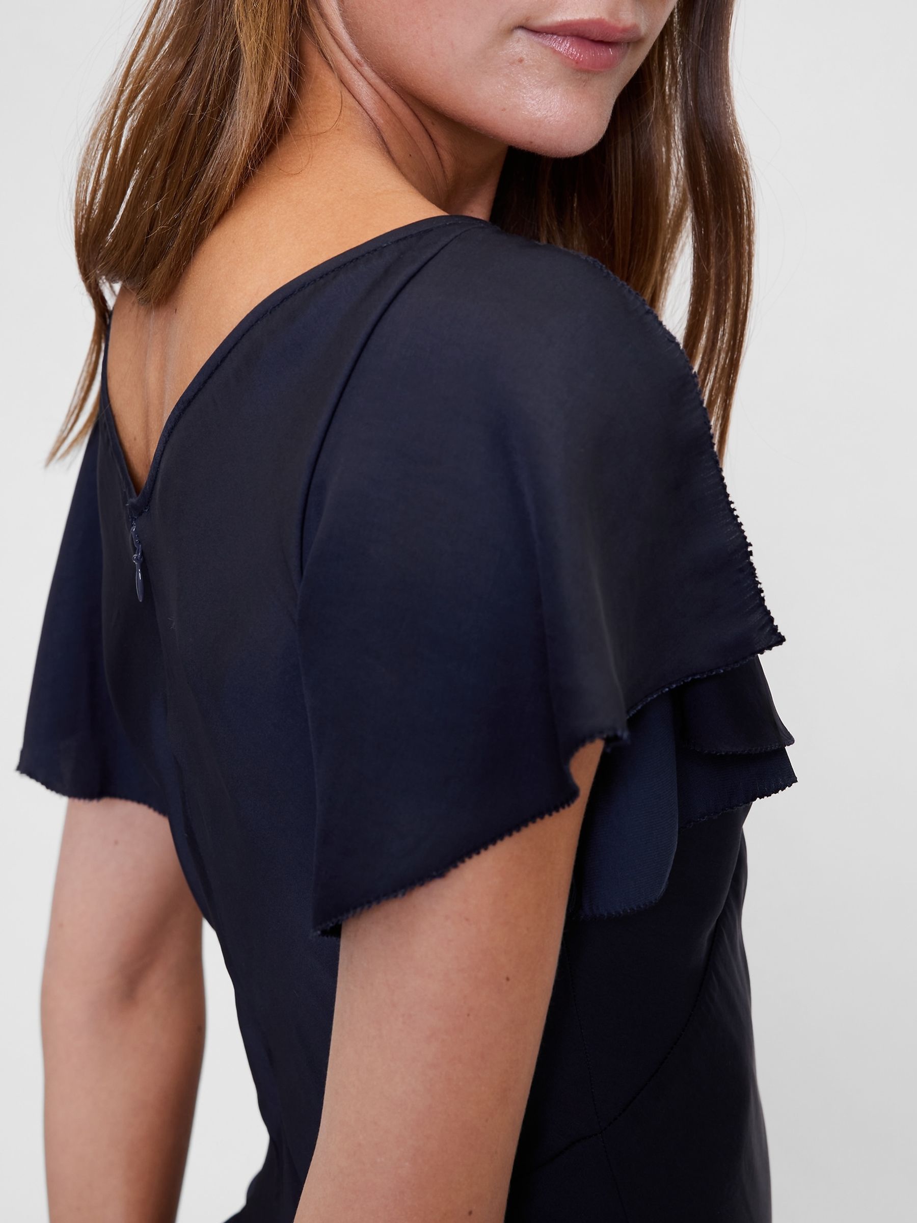 Navy Blue Satin Sweetheart Neckline Midi Dress - Image 5 of 6