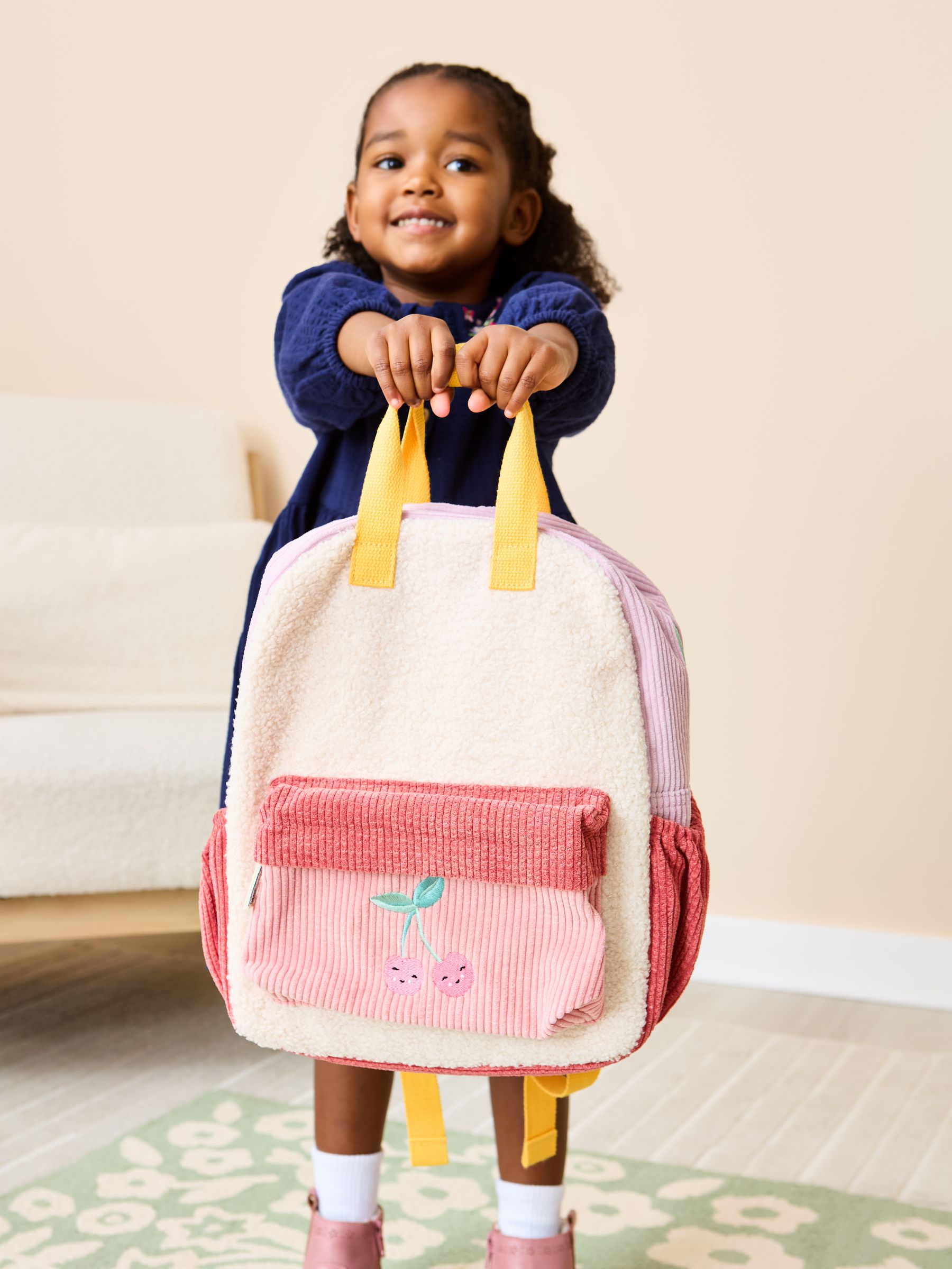 Pink Cherry Borg Colour Block Medium Backpack | JoJo Maman Bébé