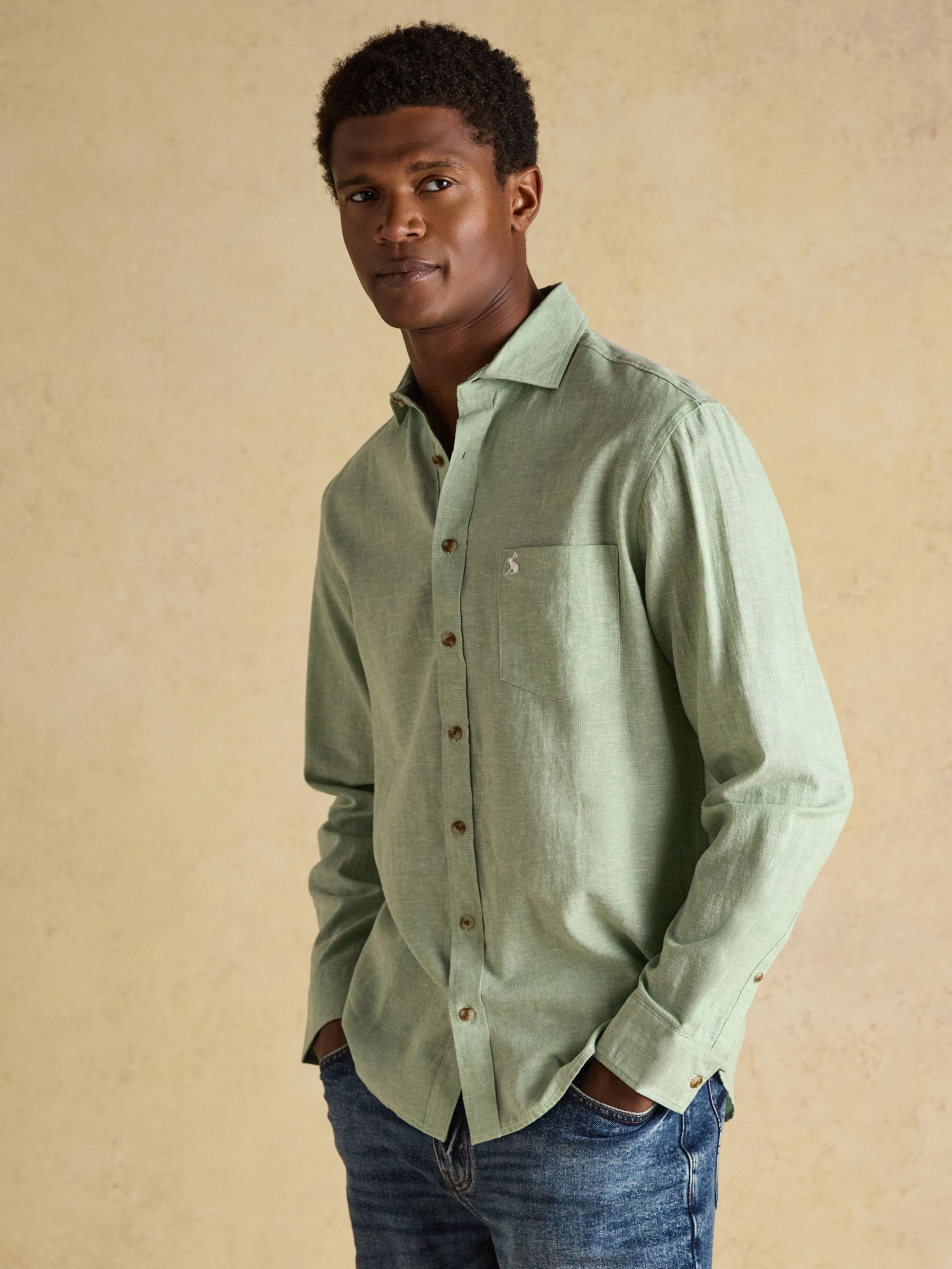 Linen Blend Mint Green Long Sleeve Shirt - Image 1 of 13