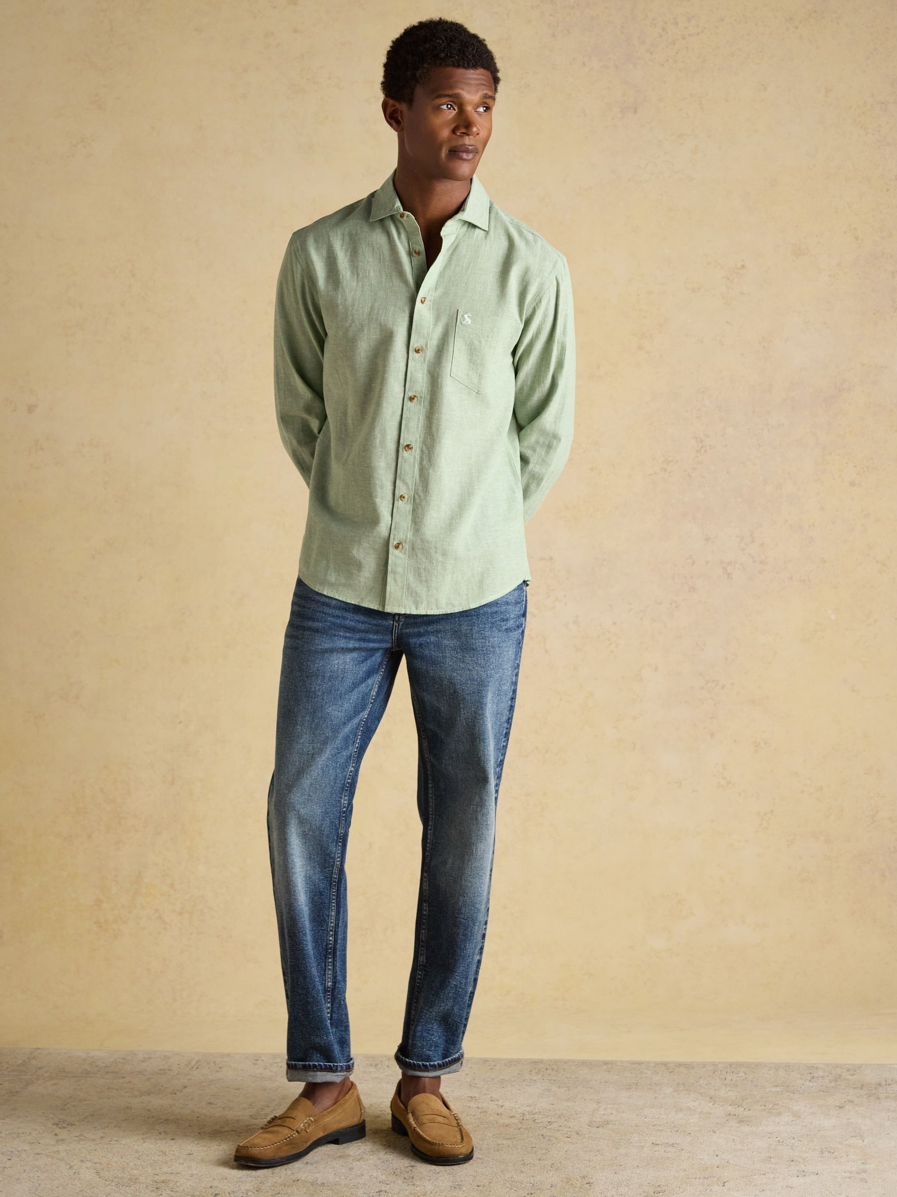 Linen Blend Mint Green Long Sleeve Shirt - Image 6 of 13