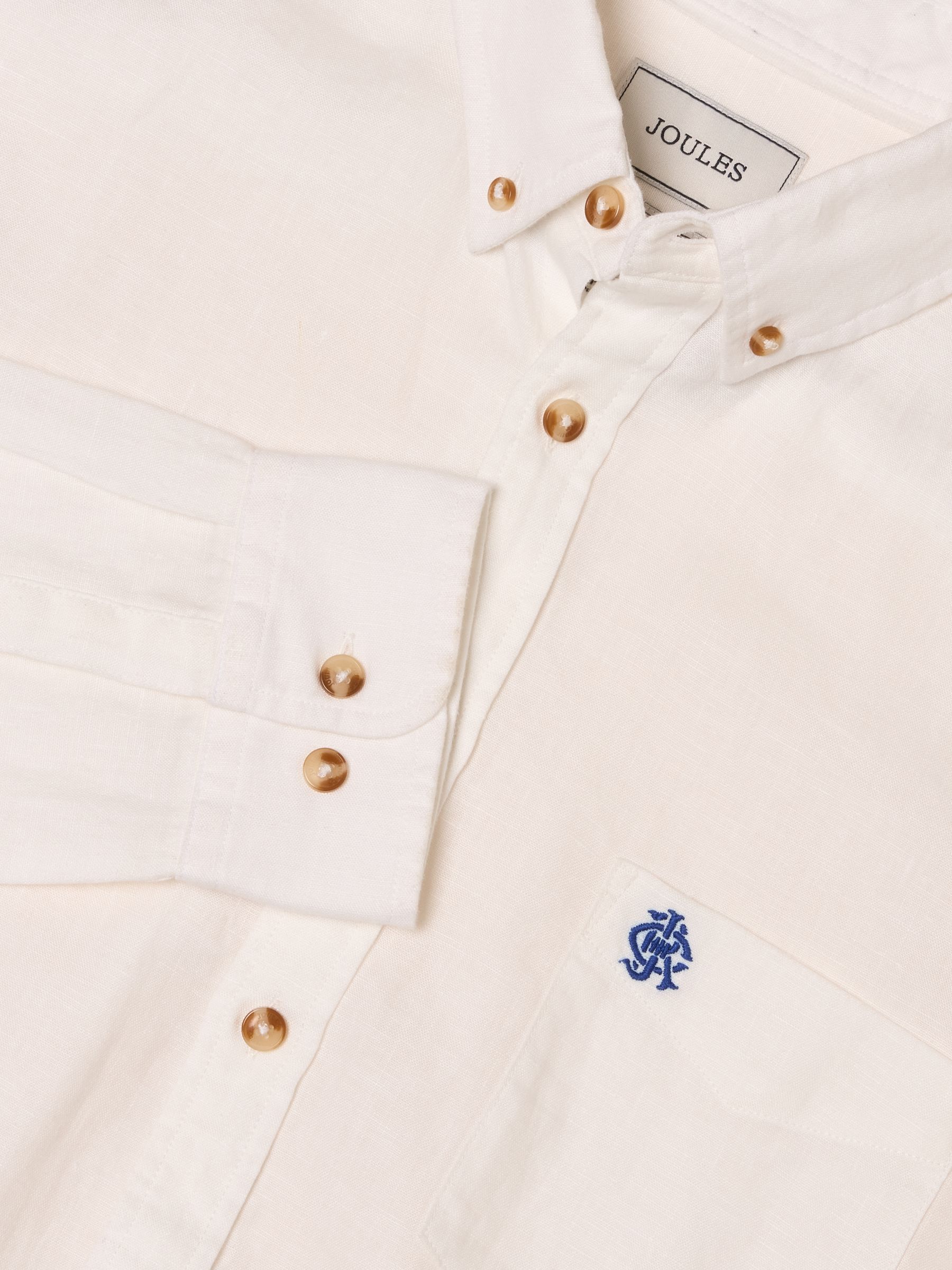 White 100% Linen Long Sleeve Classic Fit Shirt - Image 2 of 9