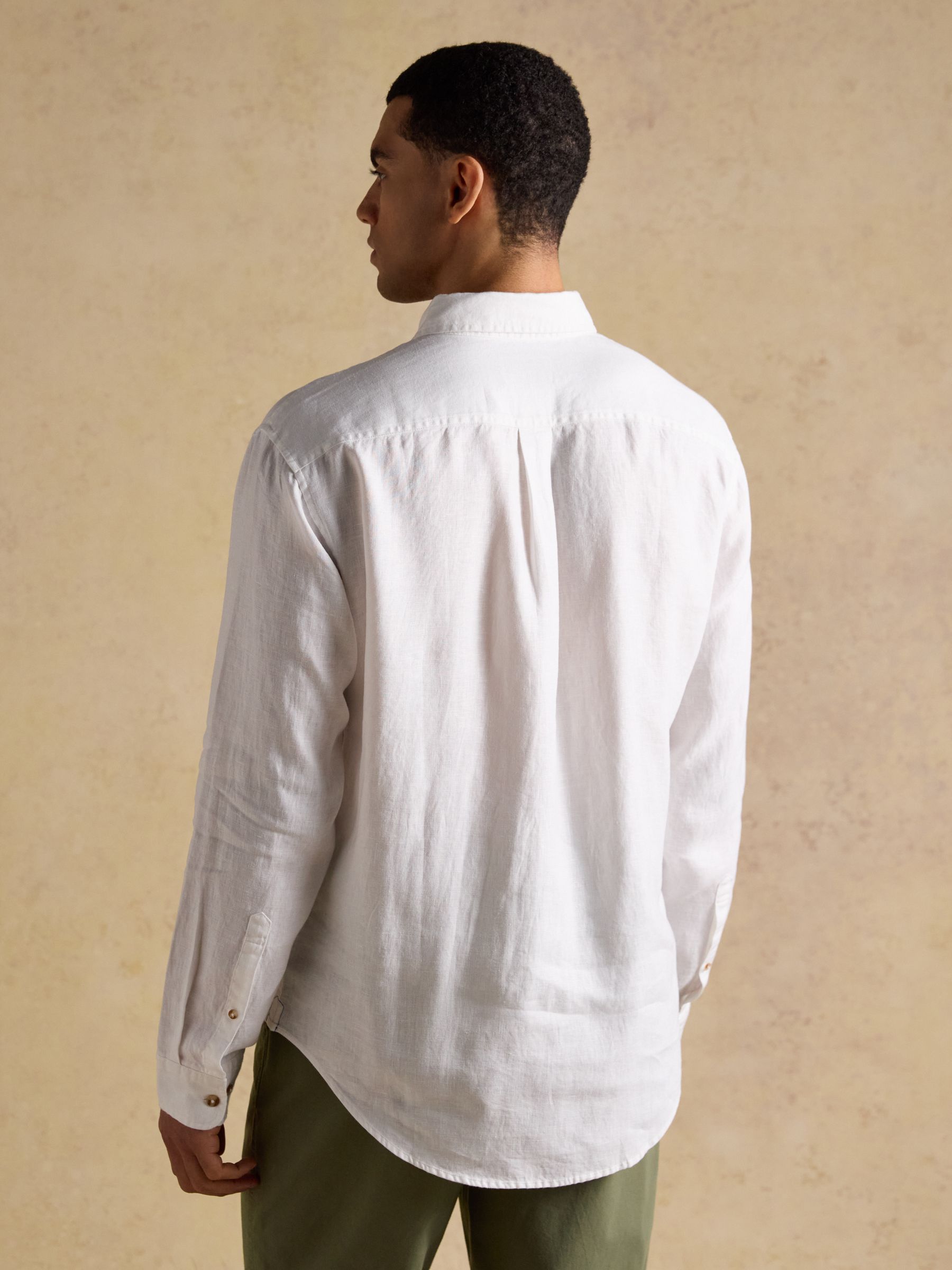 White 100% Linen Long Sleeve Classic Fit Shirt - Image 3 of 9