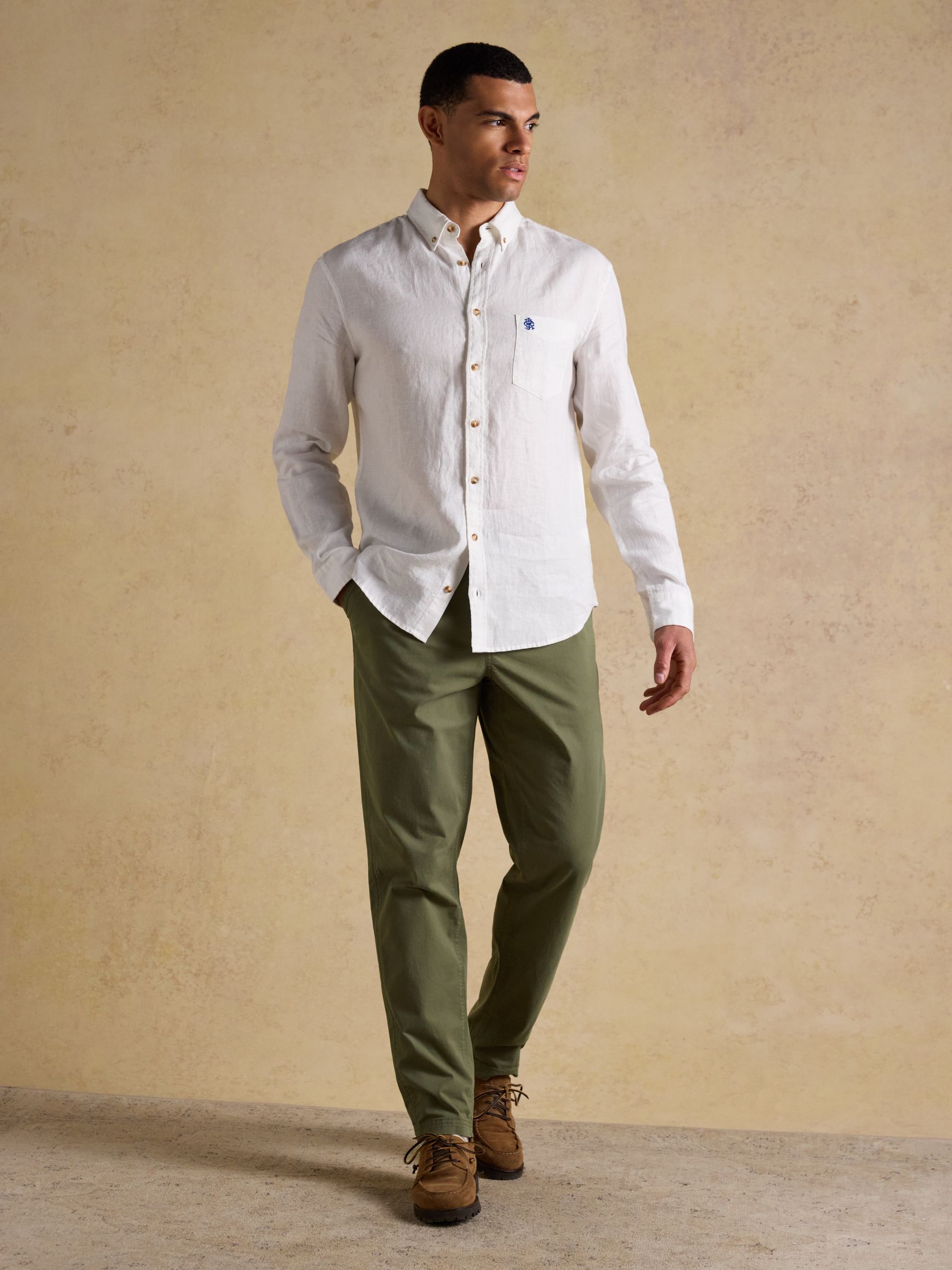 White 100% Linen Long Sleeve Classic Fit Shirt - Image 4 of 9
