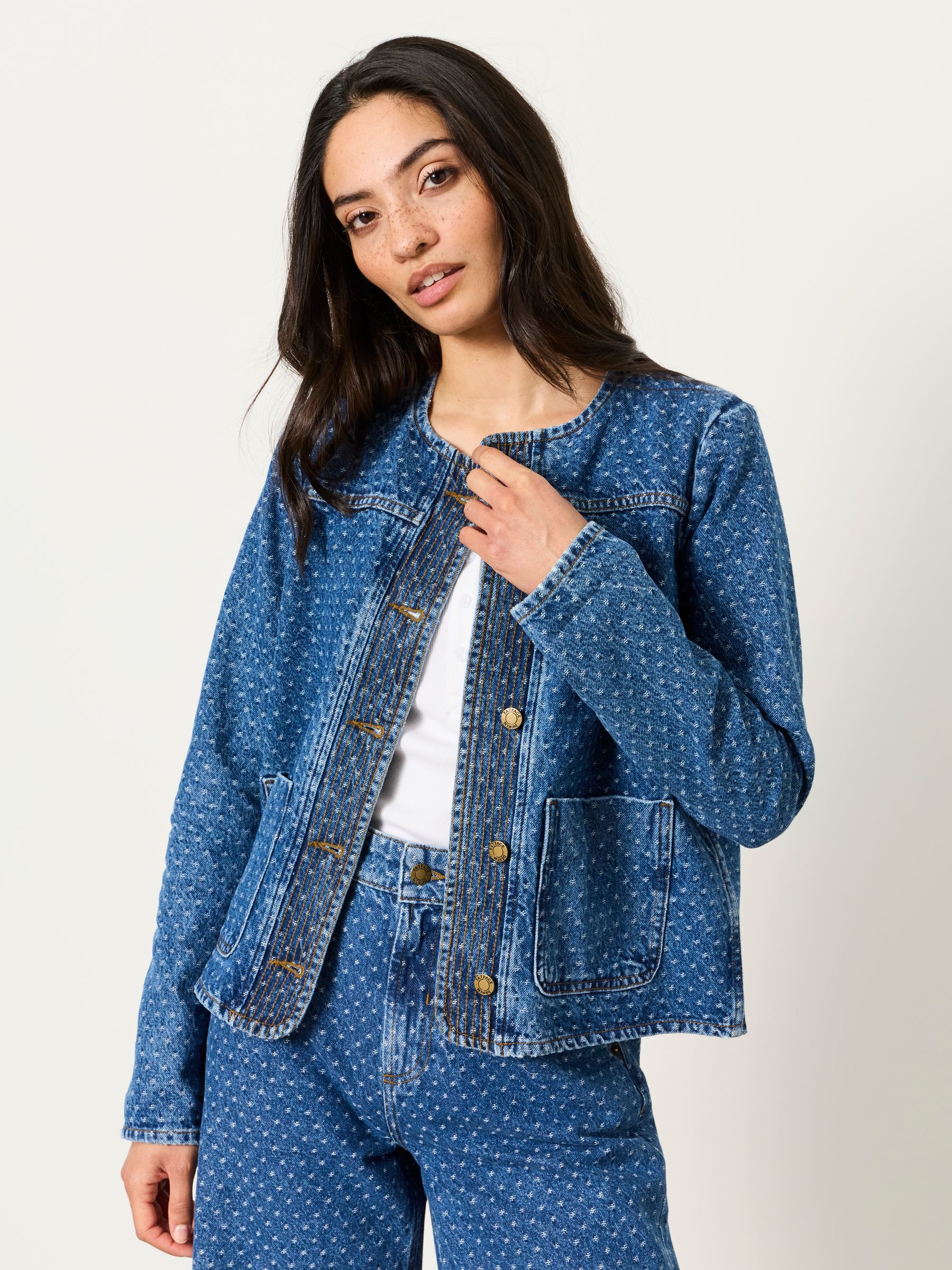 Maeve Blue Petite Spot Denim Jacket - Image 1 of 7