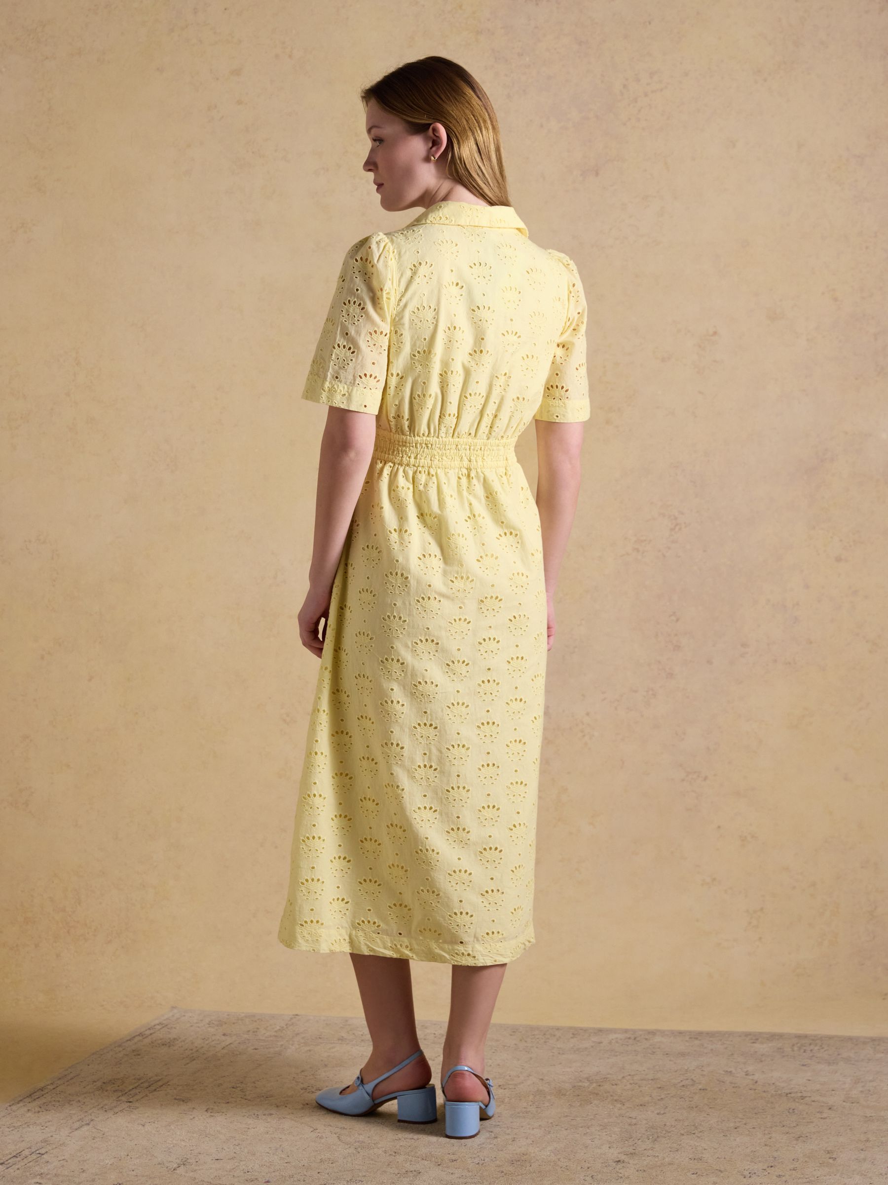 Marina White Broderie Midi Linen Blend Dress - Image 2 of 7