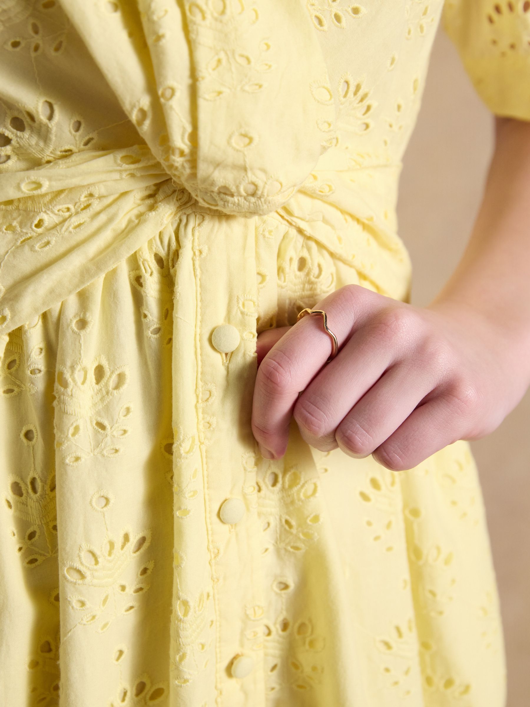 Marina White Broderie Midi Linen Blend Dress - Image 4 of 7