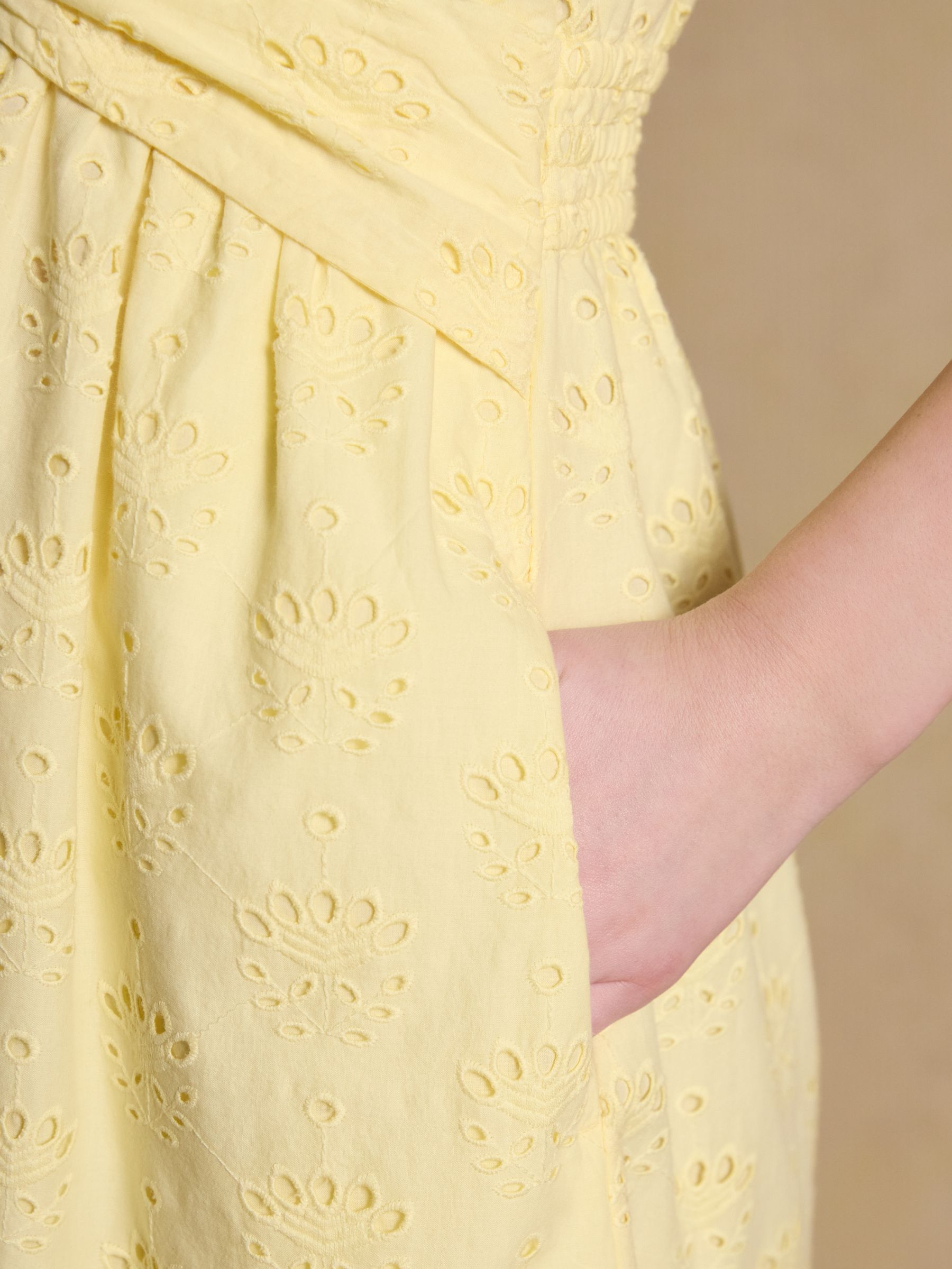 Marina White Broderie Midi Linen Blend Dress - Image 6 of 7