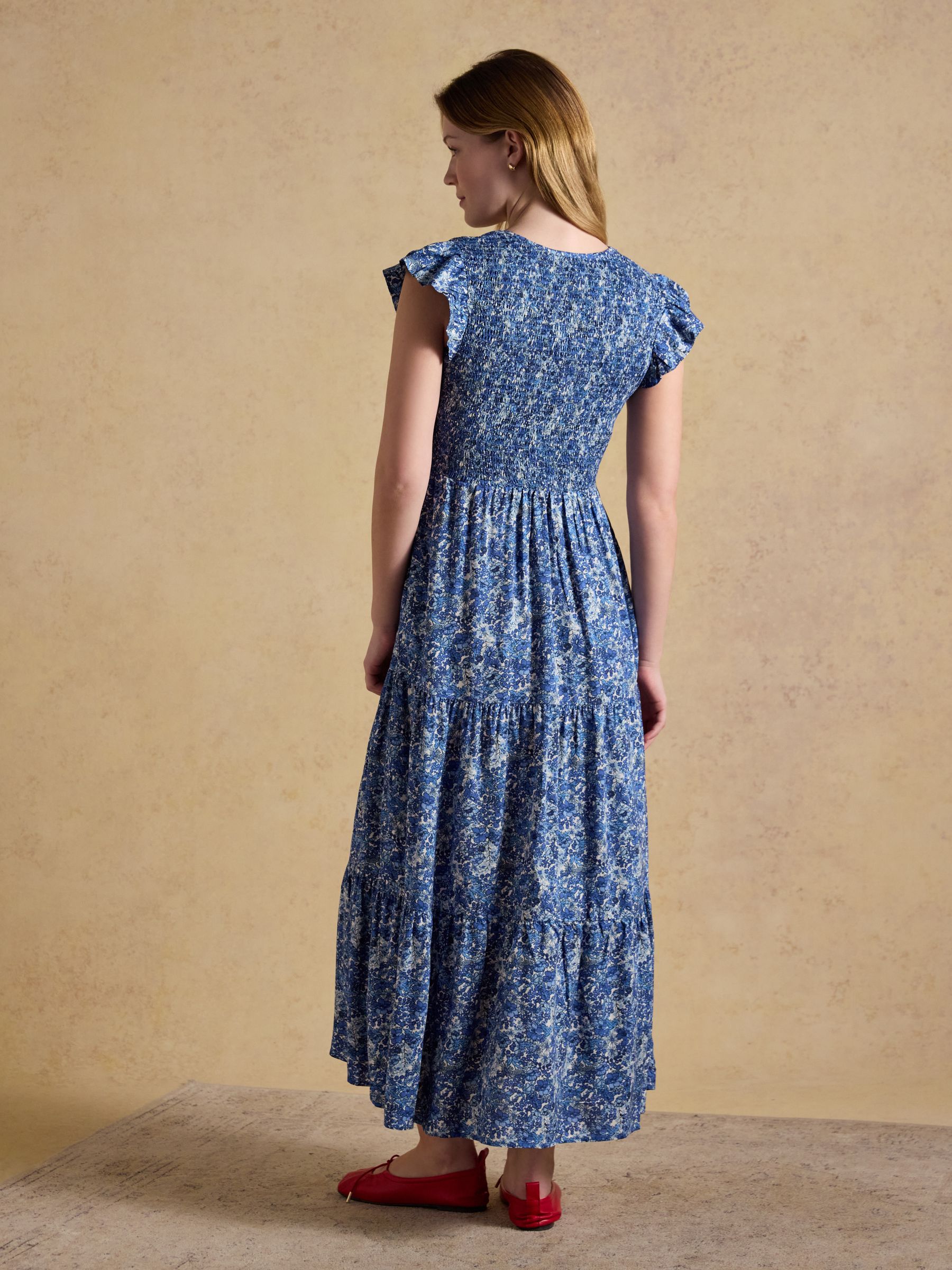 Esme Blue Shirred Maxi Dress - Image 2 of 6