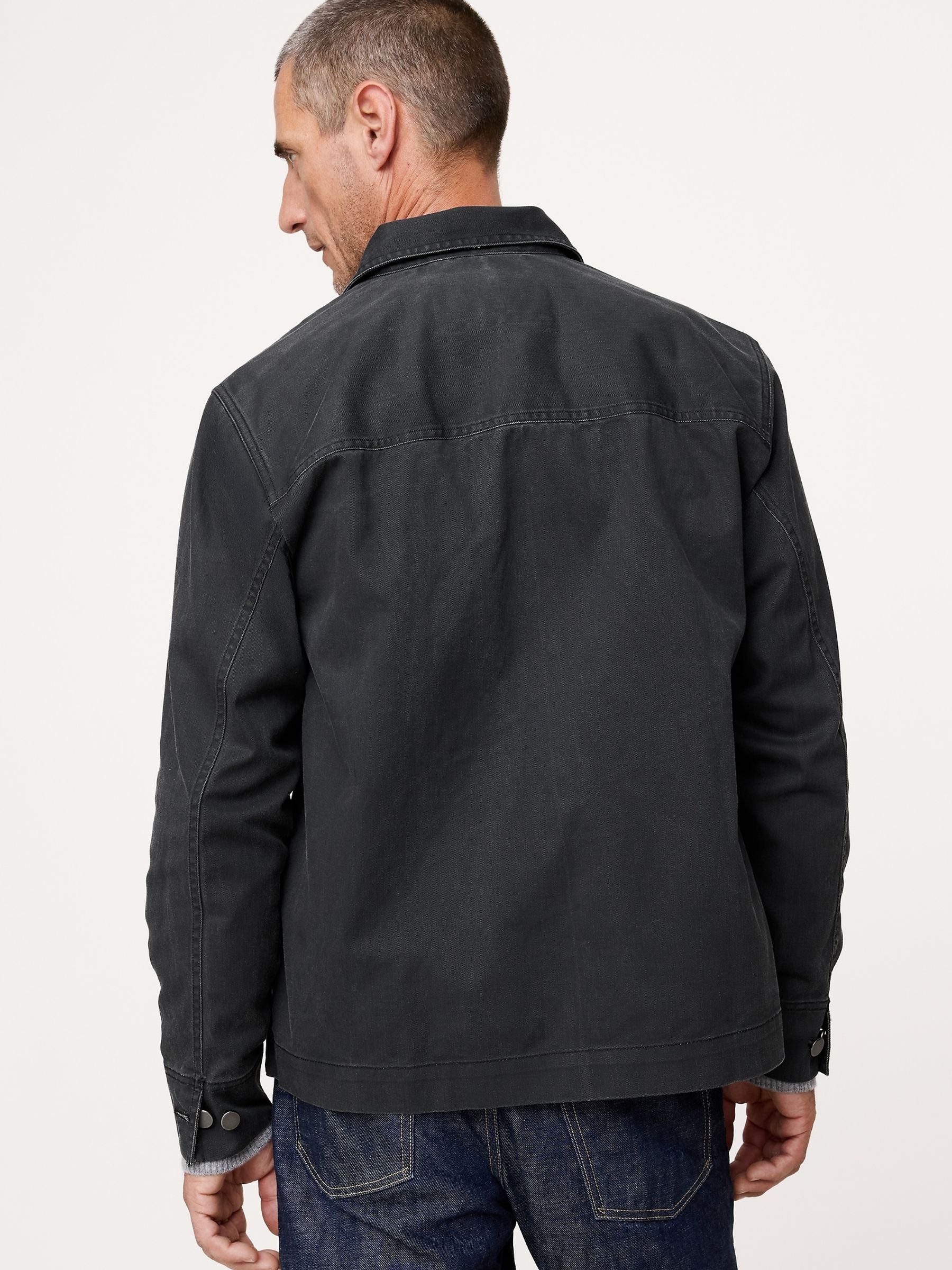 Banana Republic Black Coated Cotton Twill Overshirt - Image 2 of 5 Banana Republic Black Coated Cotton Twill Overshirt - Image 2 of 5