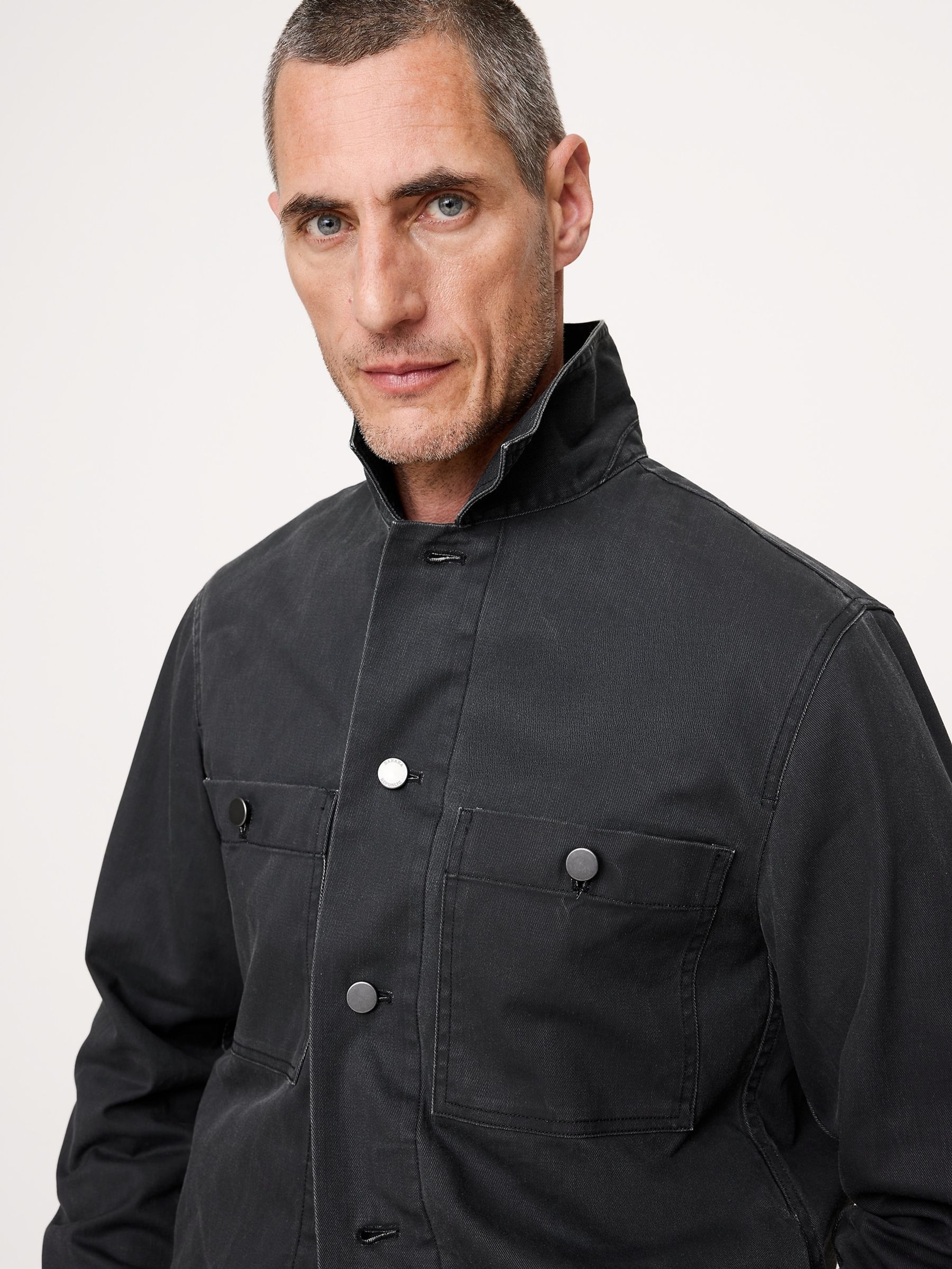 Banana Republic Black Coated Cotton Twill Overshirt - Image 3 of 5