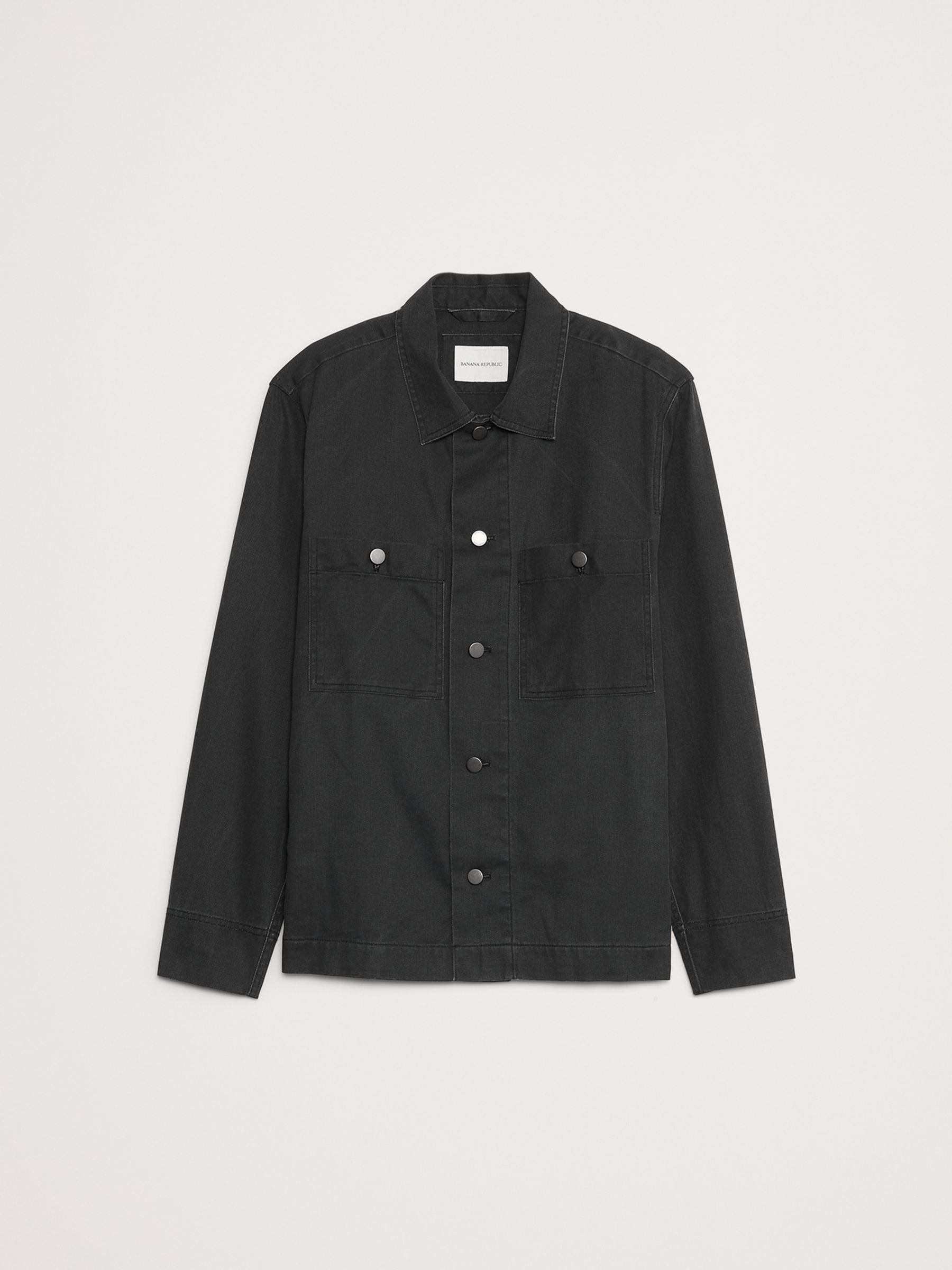 Banana Republic Black Coated Cotton Twill Overshirt - Image 4 of 5