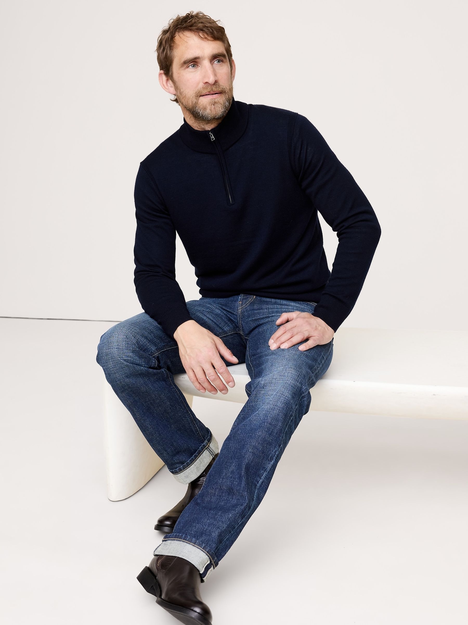 Banana Republic Navy Blue Merino Half-Zip Sweatshirt - Image 1 of 4