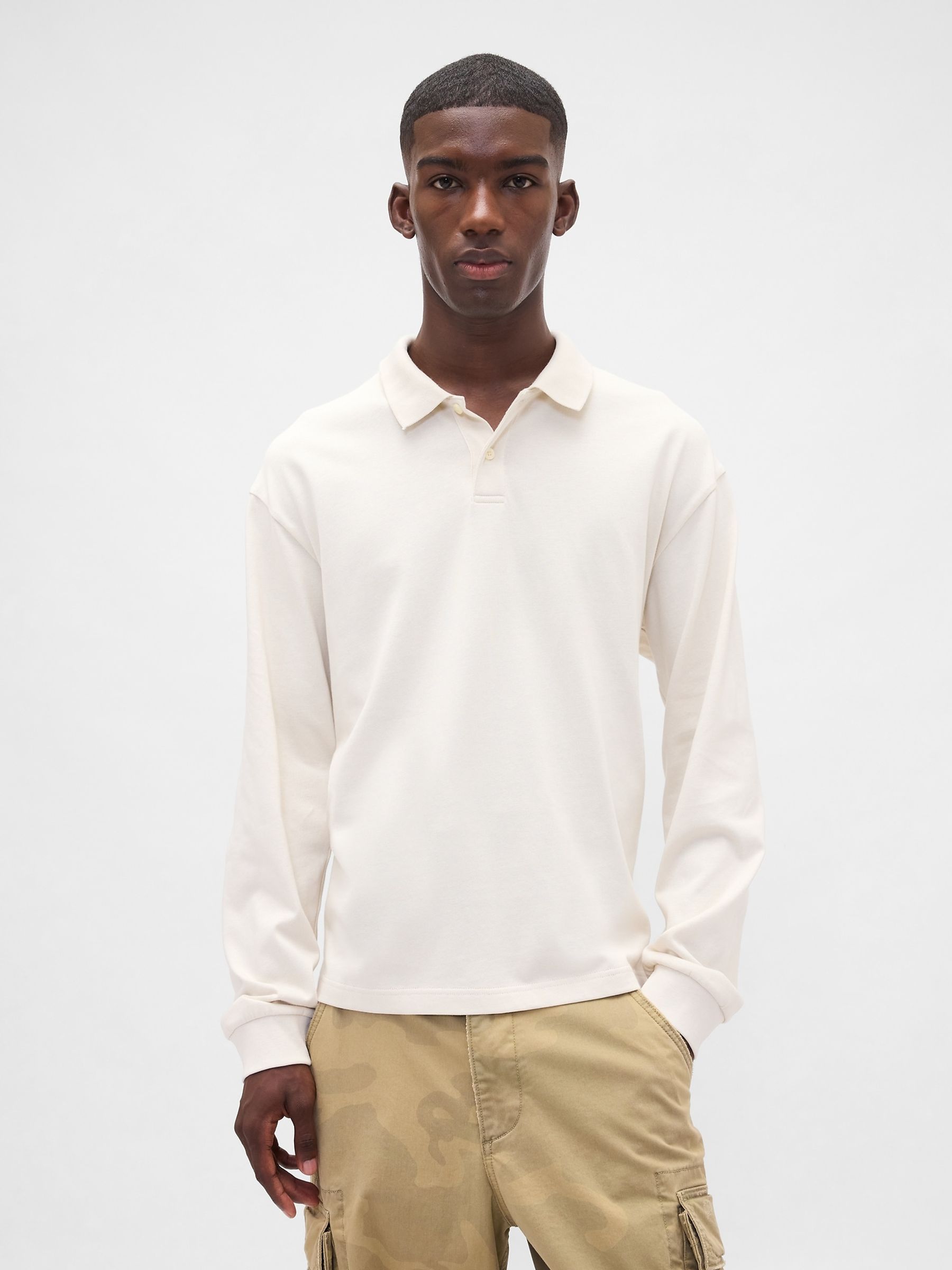 Cream Heavyweight Jersey Polo Shirt - Image 1 of 4