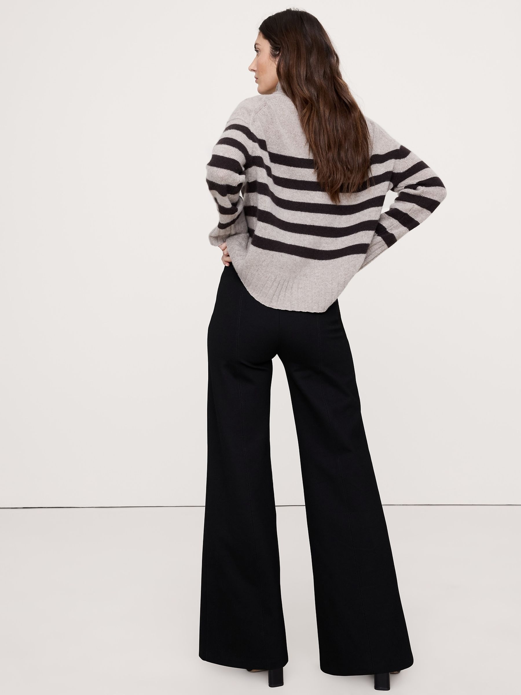 Banana Republic Black Wide-Leg Everywhere Ponte Pull On Trousers - Image 2 of 4